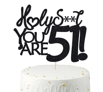 Happy 51st Birthday Cake Topper 51 Birthday Cake Toppers-Black Glitter, Funny 51st Cake Topper for Men,51 Cake Topper For Women,