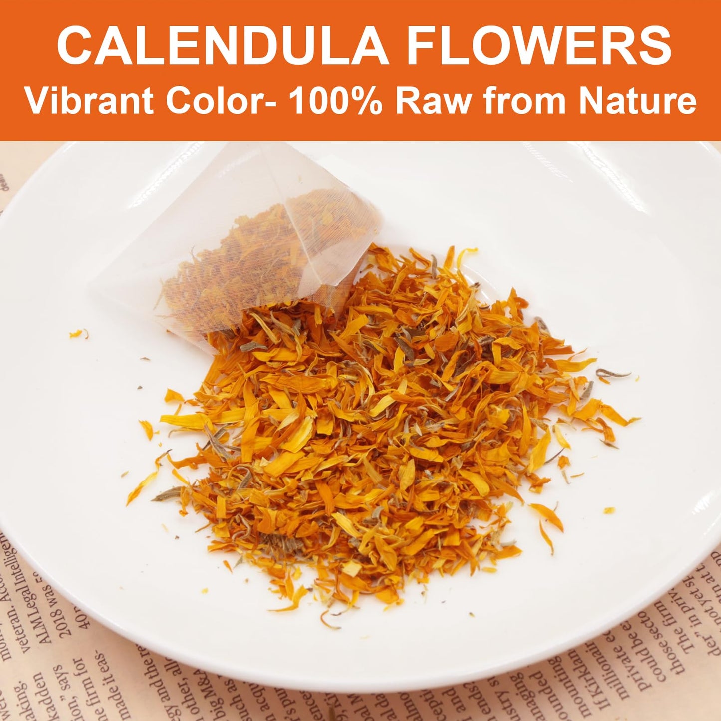 FullChea Dried Calendula Flowers Tea - 30 Teabags, Caffeine-Free, Non-GMO, Natural Herbs, 1.5g per Bag