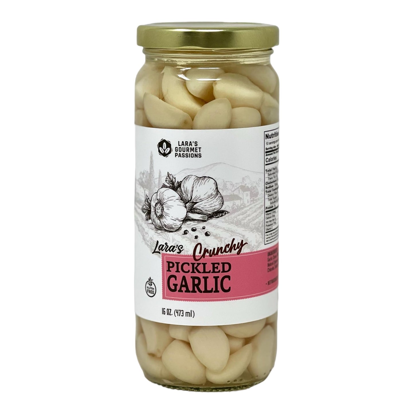 Laras Gourmet Passions Pickled Garlic - Crunchy Cloves in Jar, 16 fl oz, White