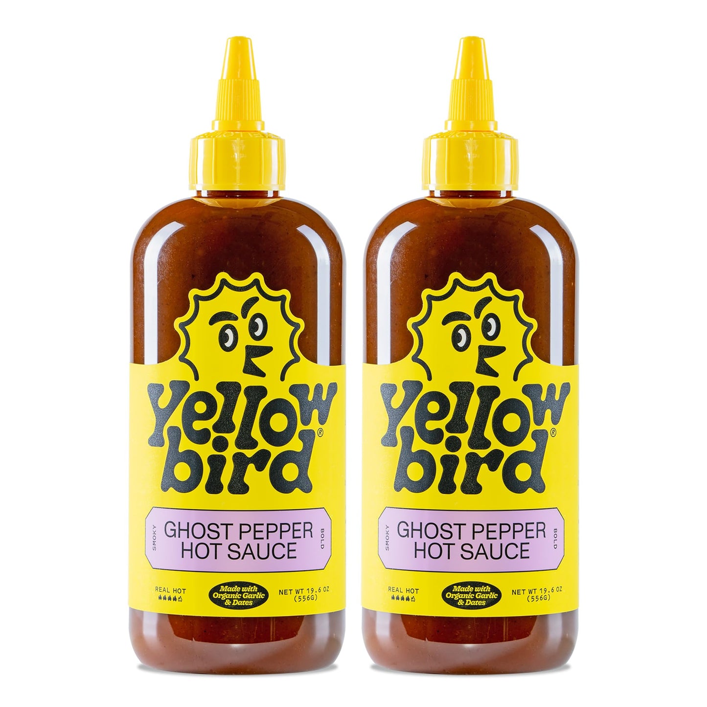 Yellowbird Organic Ghost Pepper Hot Sauce - Hot & Smoky, Plant-Based, Gluten Free, 19.6 oz (2-pack)