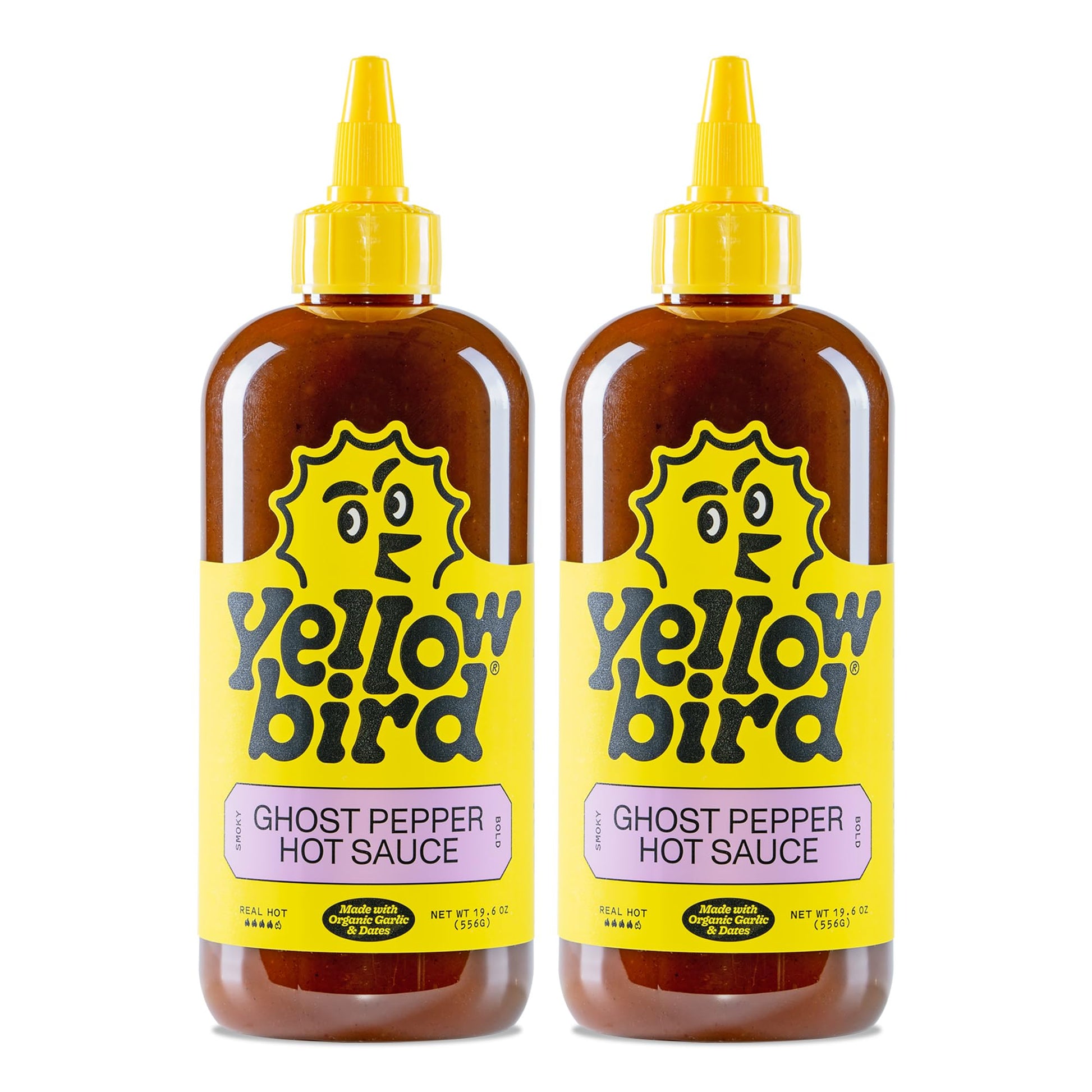 Yellowbird Organic Ghost Pepper Hot Sauce - Hot & Smoky, Plant-Based, Gluten Free, 19.6 oz (2-pack)
