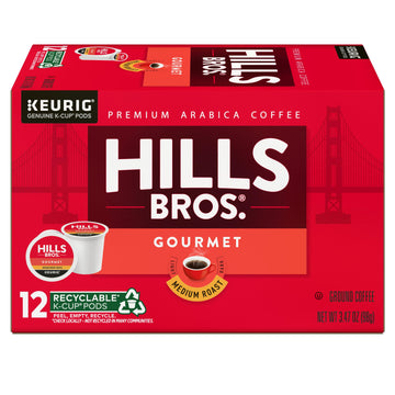 Hills Bros. Gourmet Blend Coffee, Single Serve Keurig K-Cup Pods, Medium Roast Coffee, 12-Count Box
