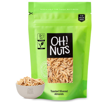 Oh! Nuts Almonds Toasted Slivered - Raw - 100% Natural - 2 Lb - High-Protein Almonds - Packed In New York Zip-Seal Bag For Exceptional Freshness