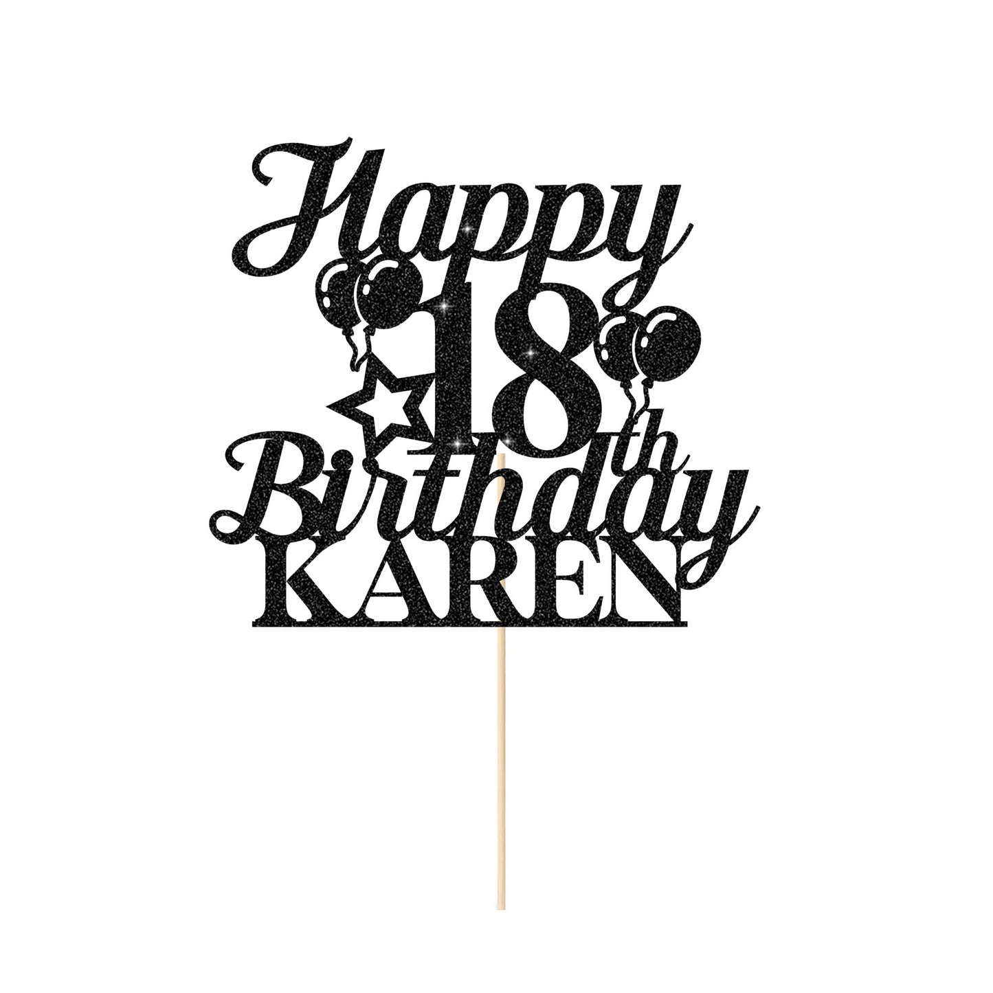EDSG Happy Birthday Cake Topper Double-Sided Glitter Personalized Custom Gifts Any Age & Name for Him/Her - Black