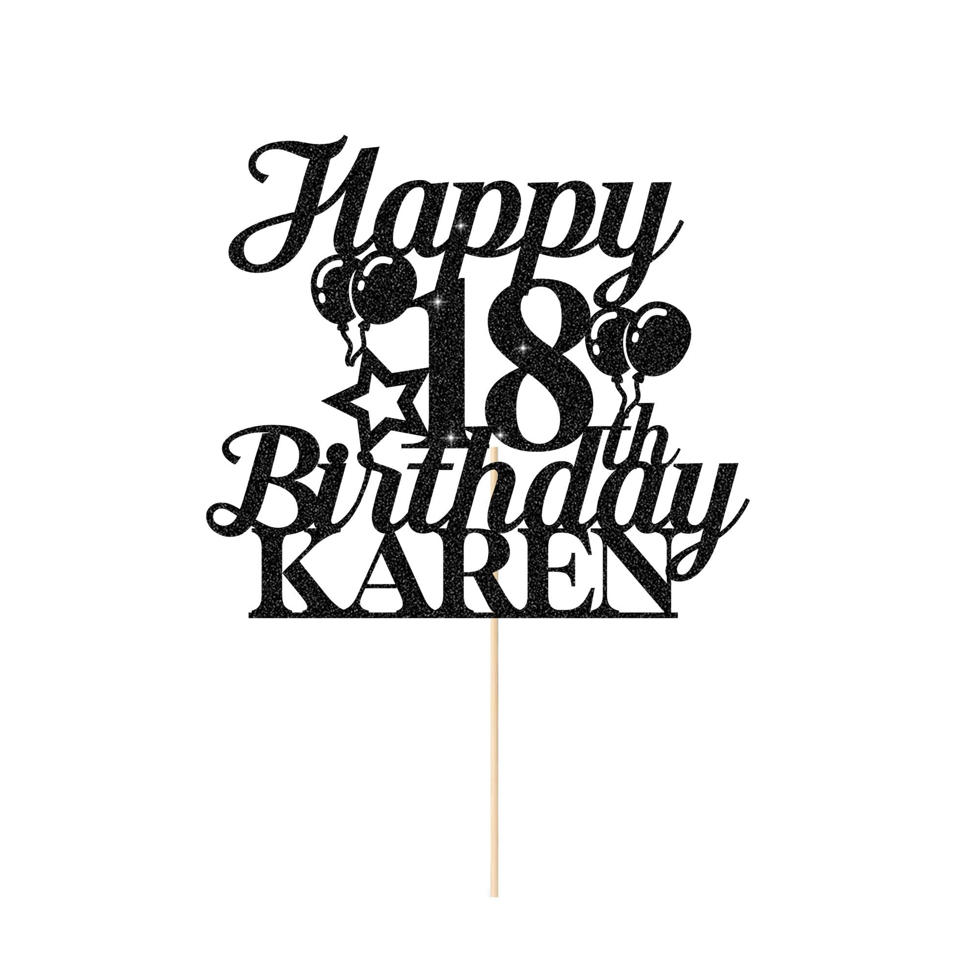 EDSG Happy Birthday Cake Topper Double-Sided Glitter Personalized Custom Gifts Any Age & Name for Him/Her - Black