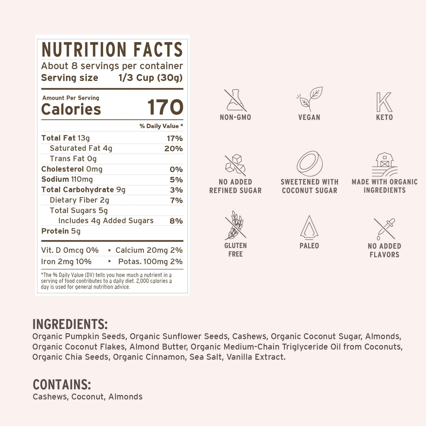 Purely Elizabeth, Vanilla Almond Butter, Keto Granola With Mct Oil, Grain-Free (6 Ct, 48Oz Bulk)