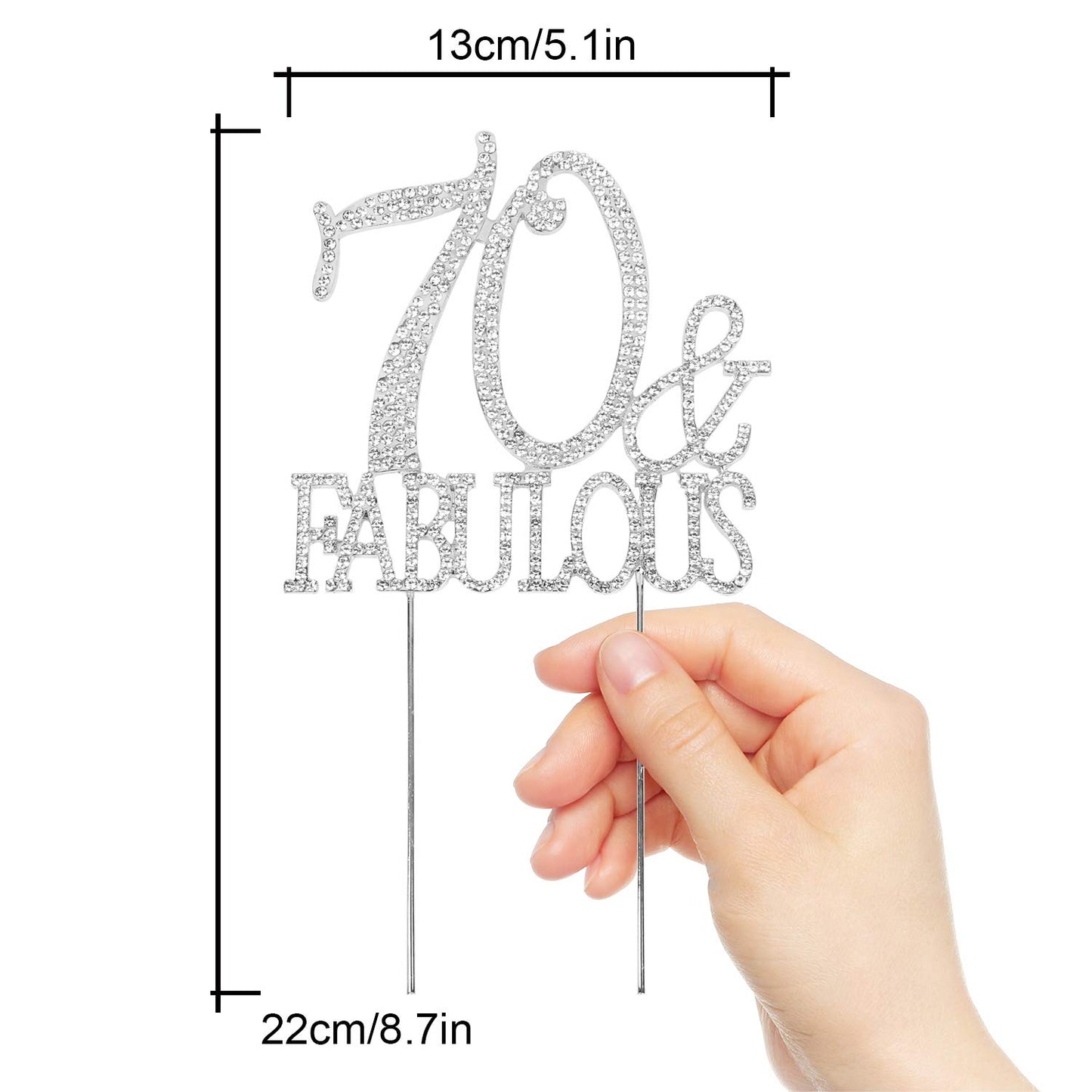 Hatcher Lee Cake Topper 70 Years Birthday or 70th Wedding Anniversary, Silver Crystal Rhinestone, Model HCL-030