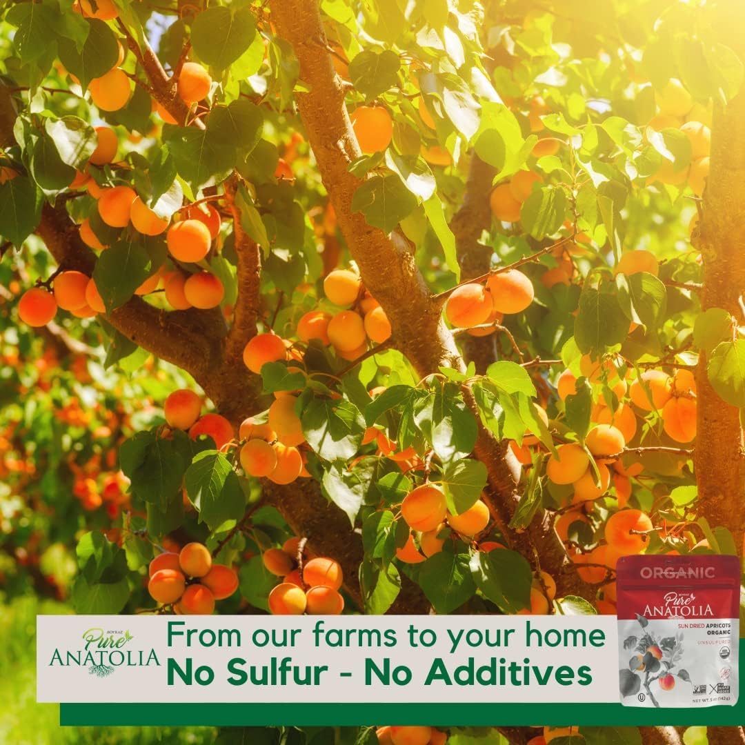 100% Organic Turkish Sun Dried Apricots By Pure Anatolia - No Sugar Added, Non Gmo, Sulfur Free, Vegan, Halal, Kosher - Healthy