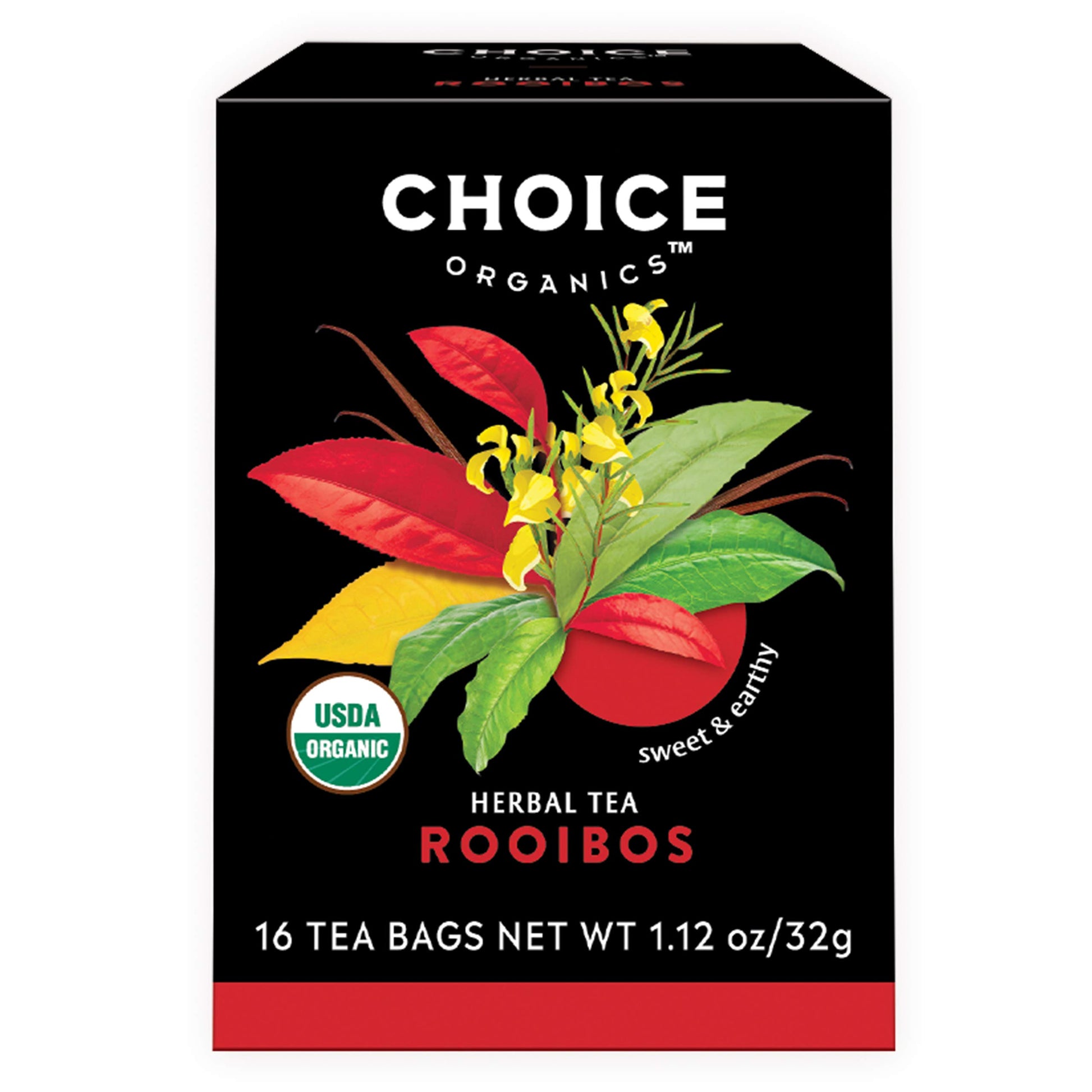 Choice Organics - Organic Rooibos Tea (1 Pack) - Fair Trade - Compostable - Caffeine Free - 16 Organic Herbal Tea Bags