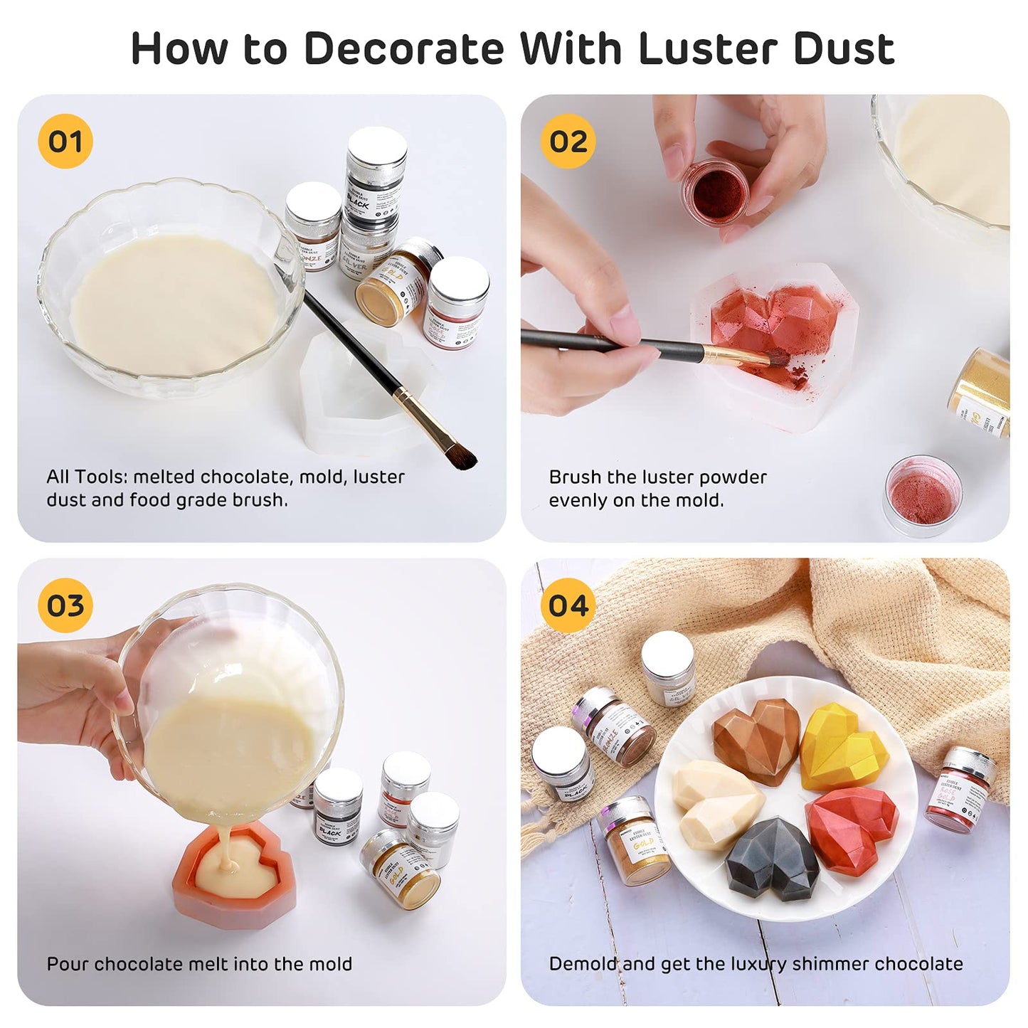 Nomeca Edible Luster Dust, Food Grade Metallic Shimmer Powder, 8g, Black