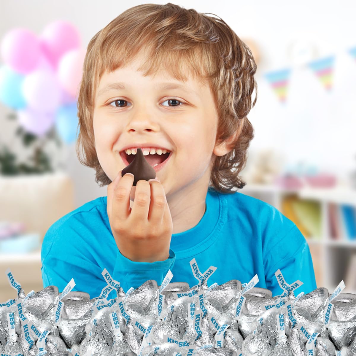 Bulk Milk Chocolate Kisses 1 Pound Approx. 100 Pieces - Individually Wrapped Silver Foil Milk Chocolate Candy For Party Favors, Candy Buffets & Gifts