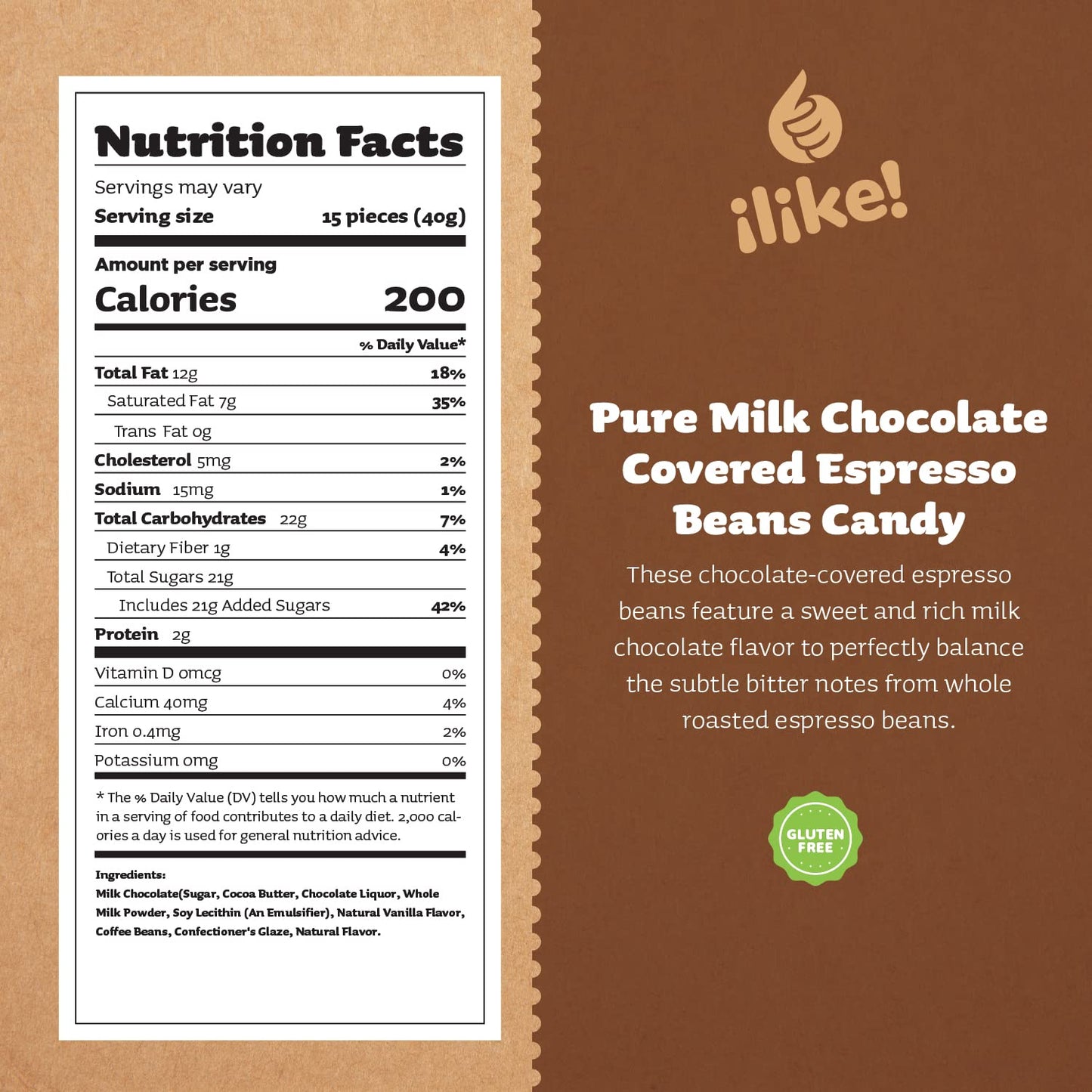 ILIKE! Pure Milk Chocolate Covered Espresso Coffee Beans, 2 Pound Bag