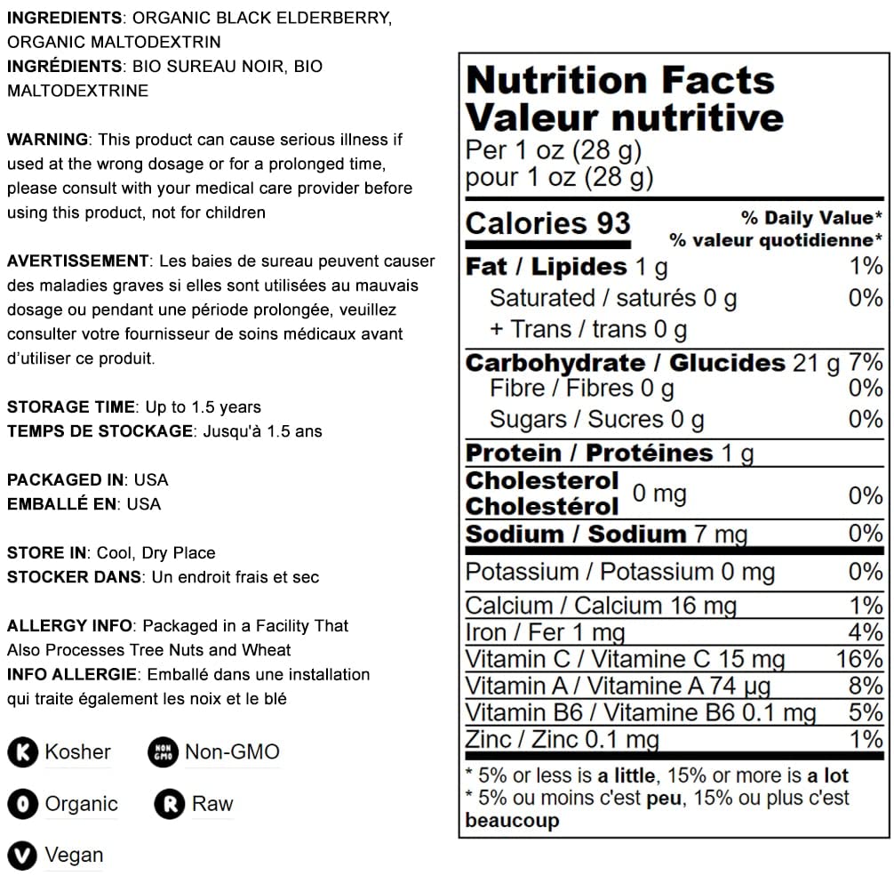 Food To Live Organic Black Elderberry Powder, 2 Pounds – Non-Gmo, Made From Raw Dried Berries, Unsulfured, Vegan, Bulk, Great For Baking, Smoothies, Yogurts, No Sulphites, Contains Maltodextrin