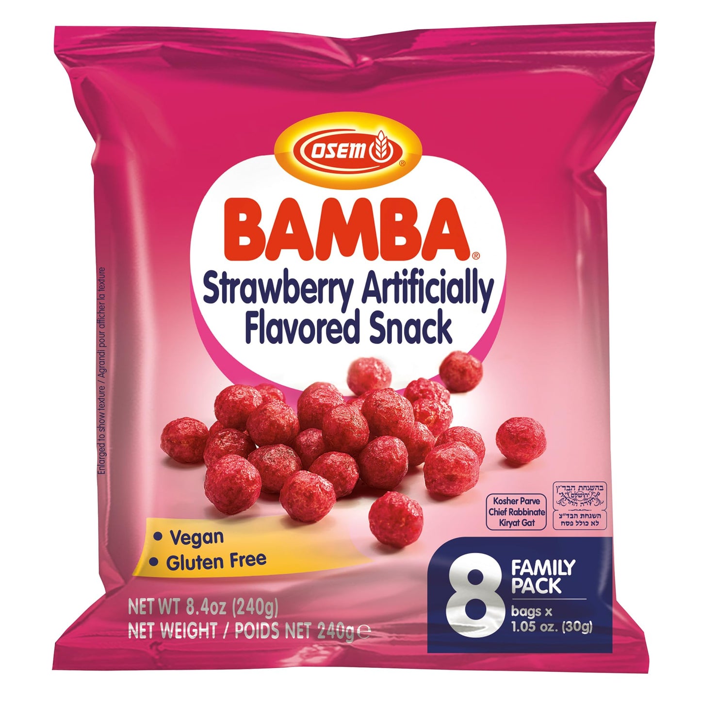 Bamba Strawberry Snacks All Natural Sweet Red Strawberry Bamba Corn Puffs, 1.05oz Bag, (Family Pack Of 8 Bags)