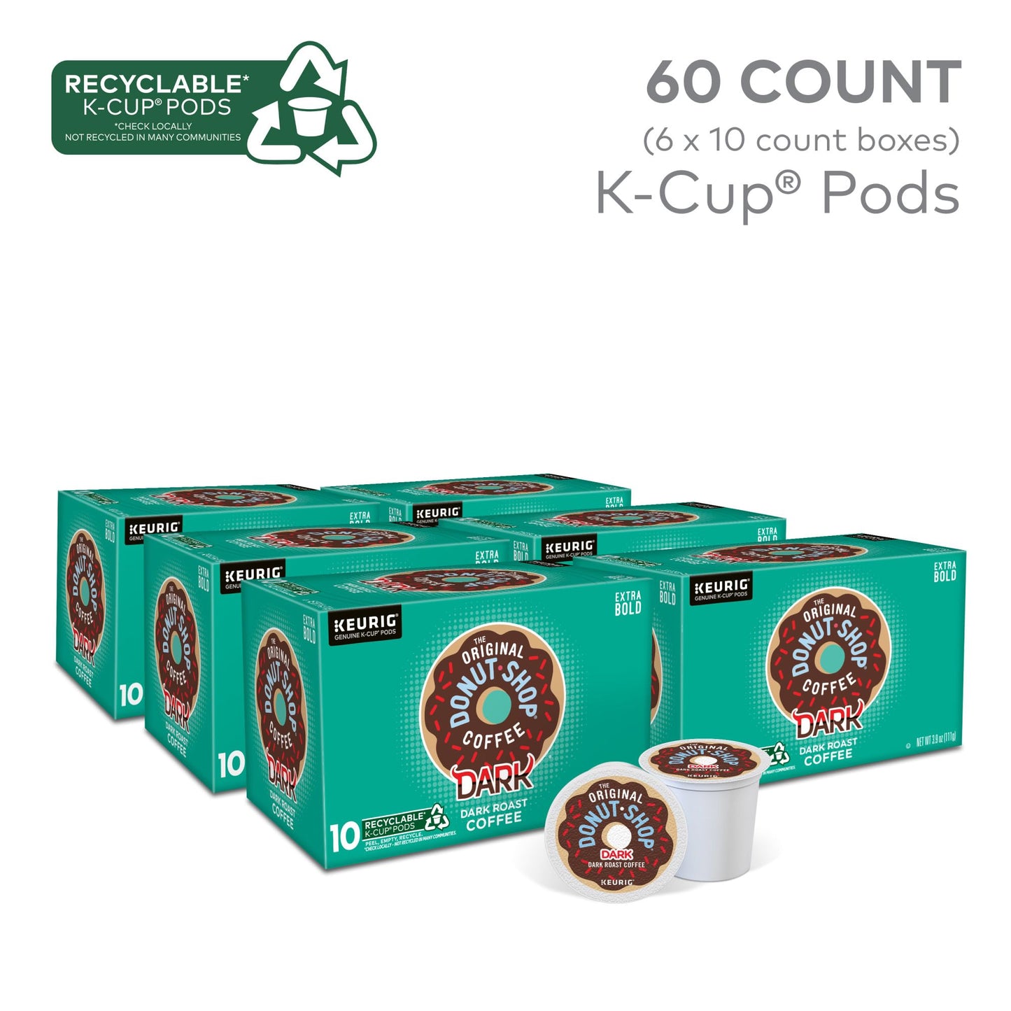The Original Donut Shop Dark Keurig Single-Serve K-Cup Pods, Dark Roast Coffee, 60 Count, (6 Packs Of 10)