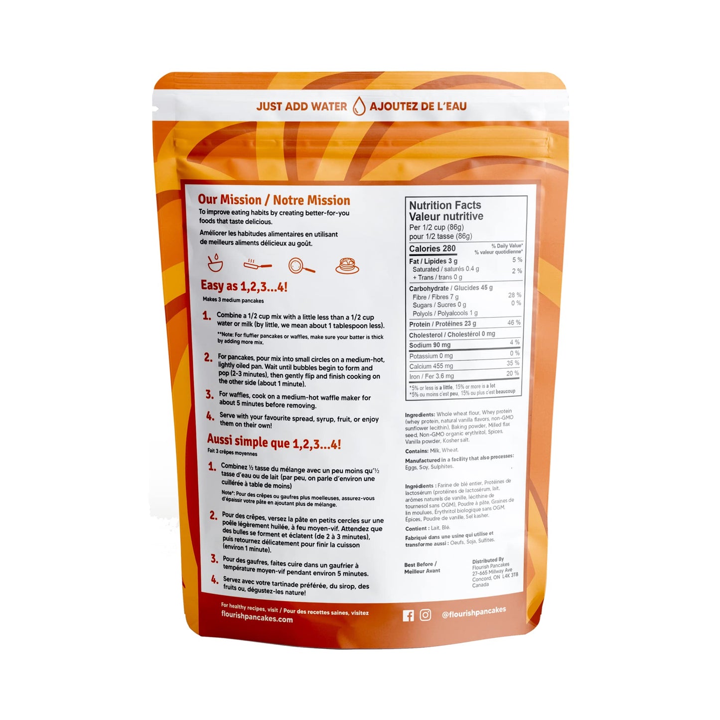 Flourish Protein Pancake & Waffle Mix, Whey Protein Isolate & Flax Seed, Non-Gmo, No Added Sugar, Superfood, High Protein & Fibe