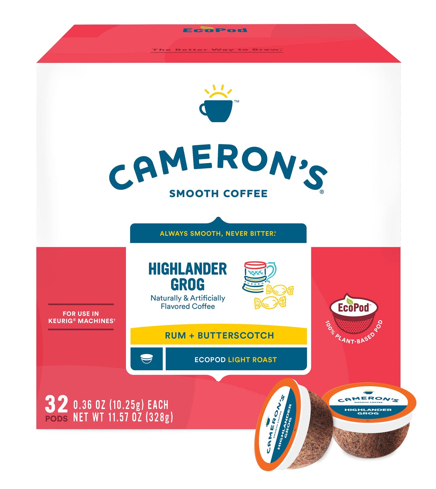Camerons Coffee Single Serve Pods, Flavored, Highlander Grog, 32 Count