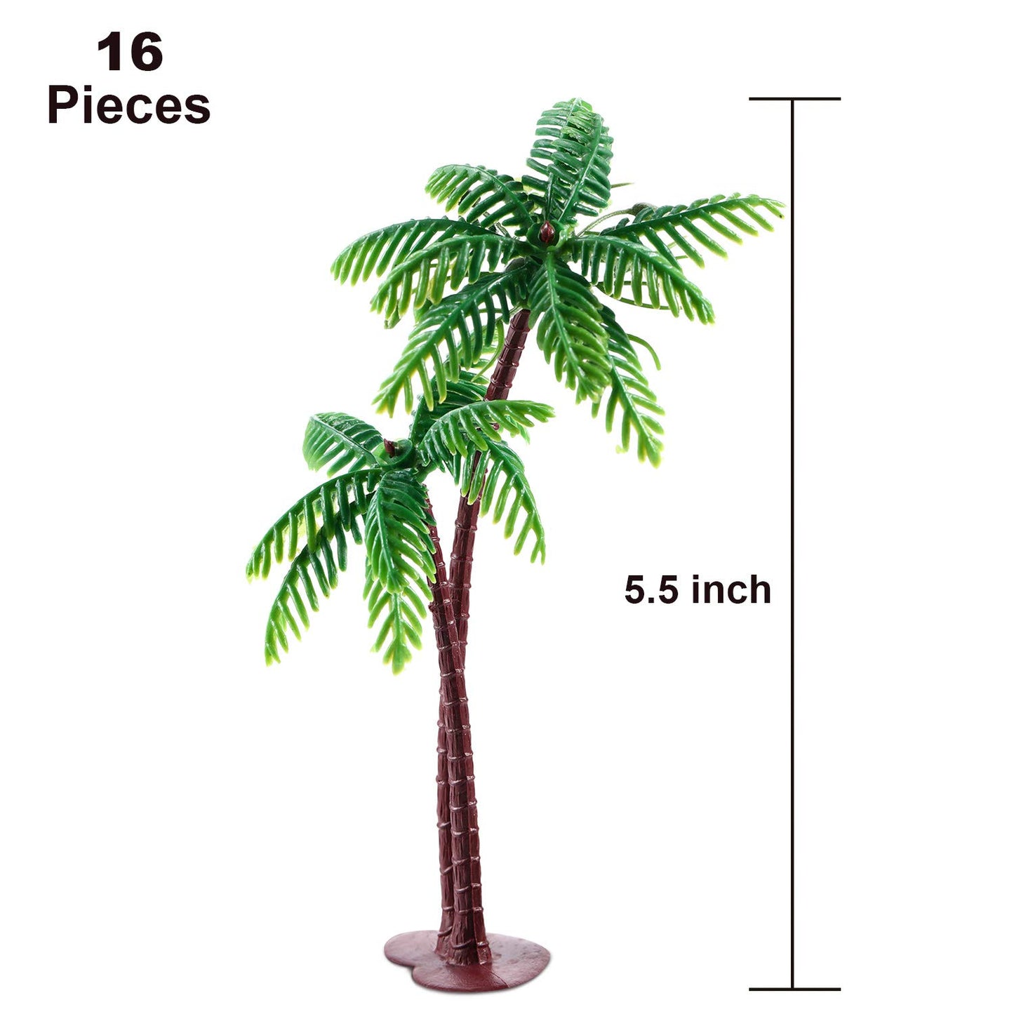 Jovitec 16 Pieces Plastic Palm Tree Cake Topper Small Green Palm Coconut Tree Cake Decorations 5.5 Inch Hawaiian Tropical Cupcake Topper