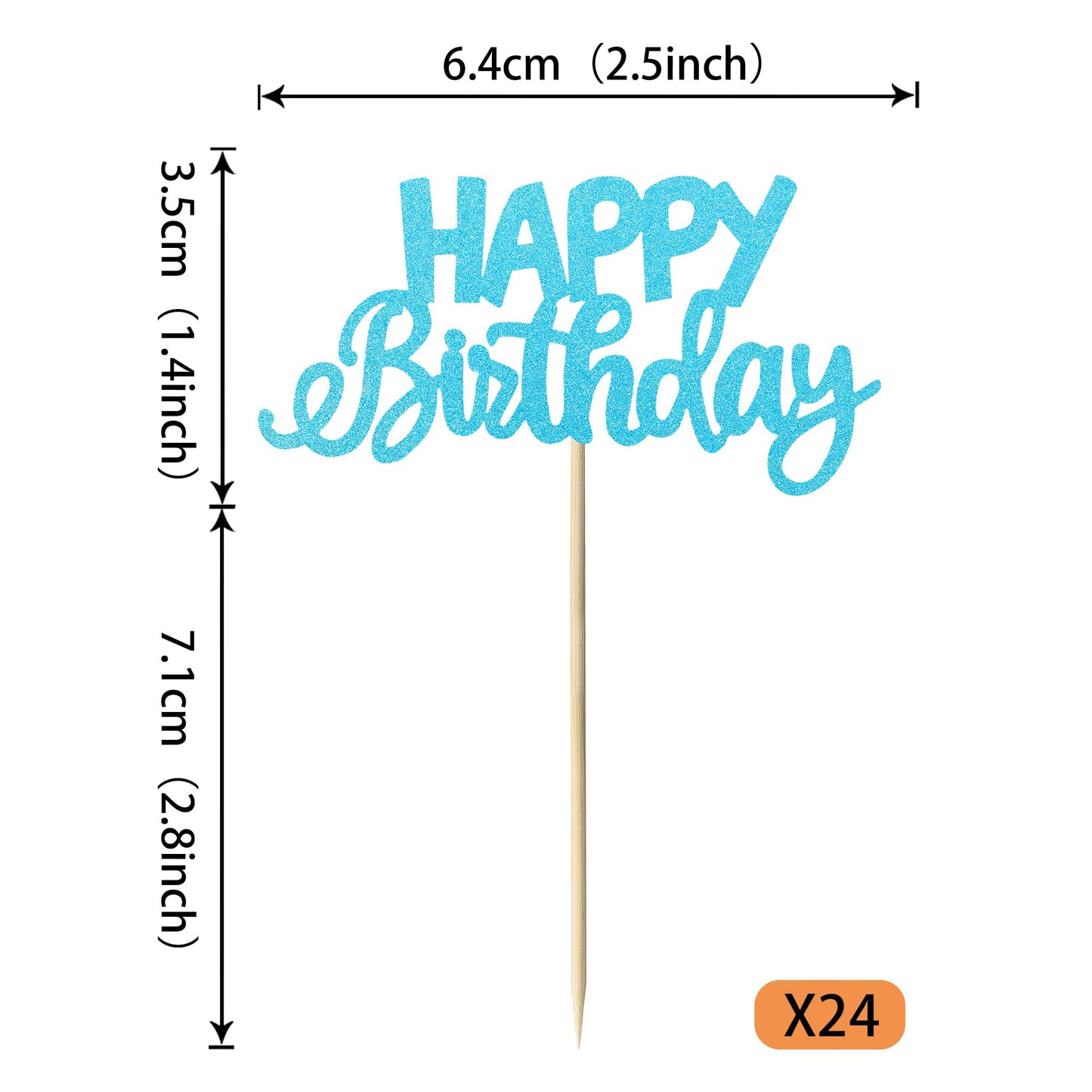 YCTHUNFISH 24 Pack Cupcake Toppers - Glitter Blue Bamboo Picks for Birthday & Baby Shower Party Decorations