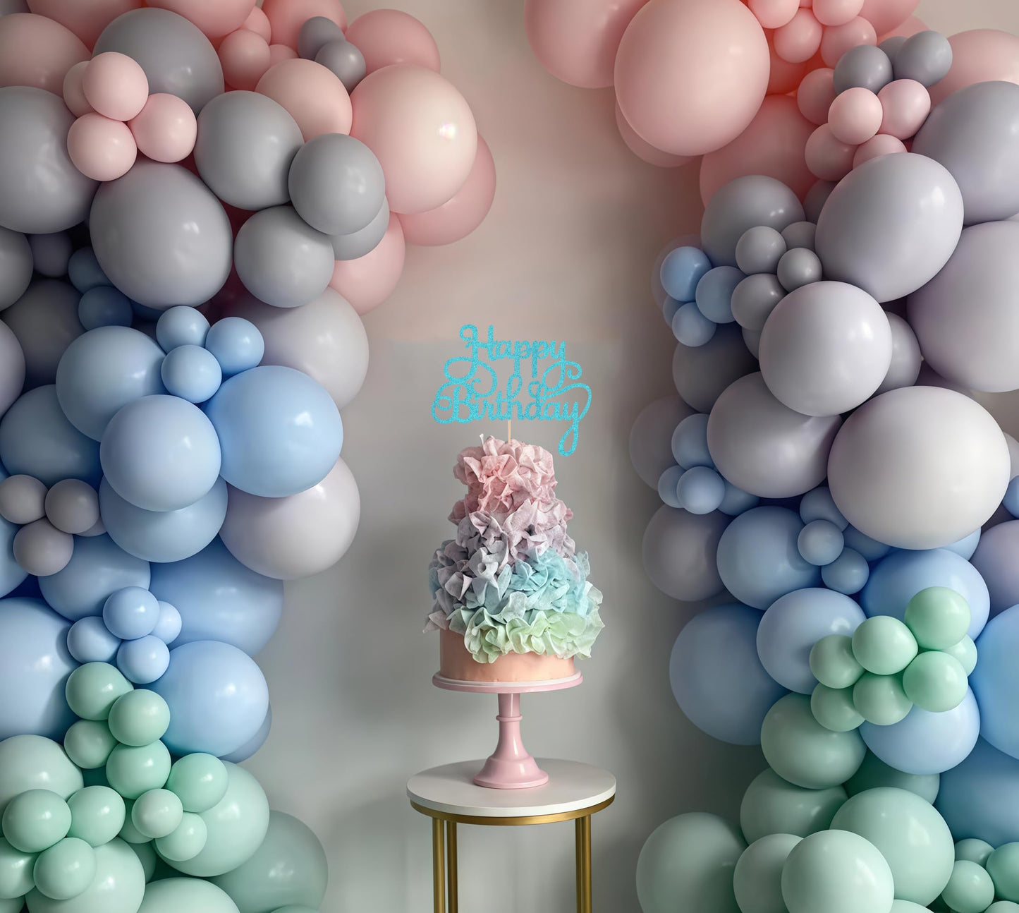 EONNCNT Happy Birthday Cake Topper - Sky Blue Glitter, Paper Material, Model MOUCCT-HB, Party Decoration Supplies