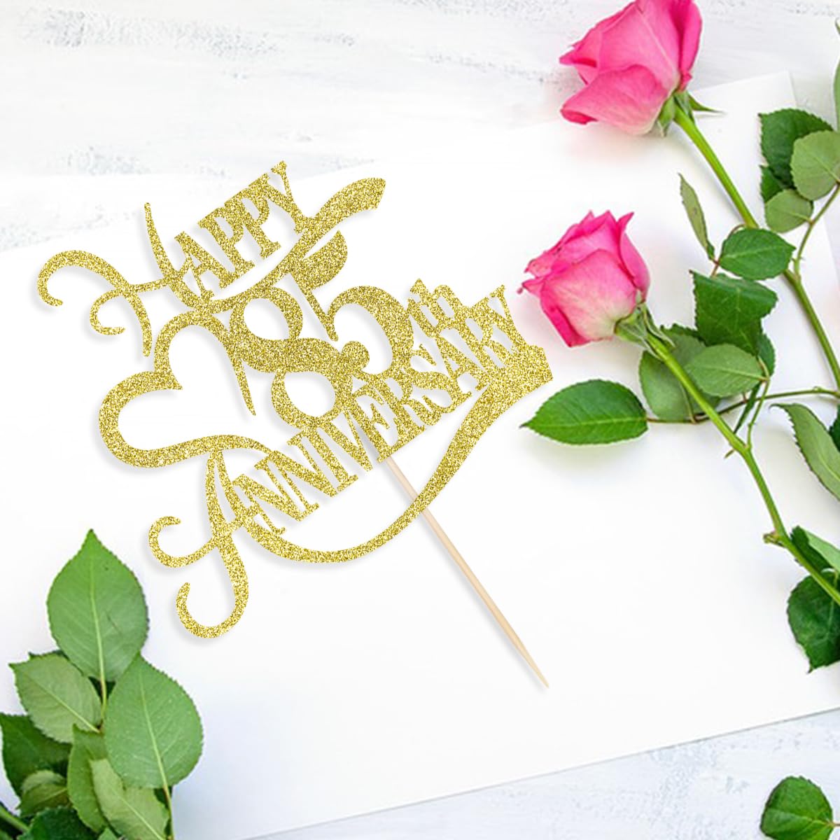 Yetxel Gold Glitter Cake Topper - 50th Anniversary Decoration - Paper - 85 Color