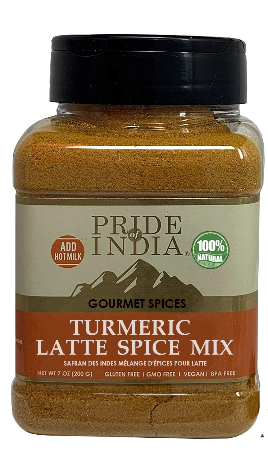 Pride Of India Turmeric Latte Spice Mix - Gluten-Free Tea Blend - 7 oz Sifter Bottle