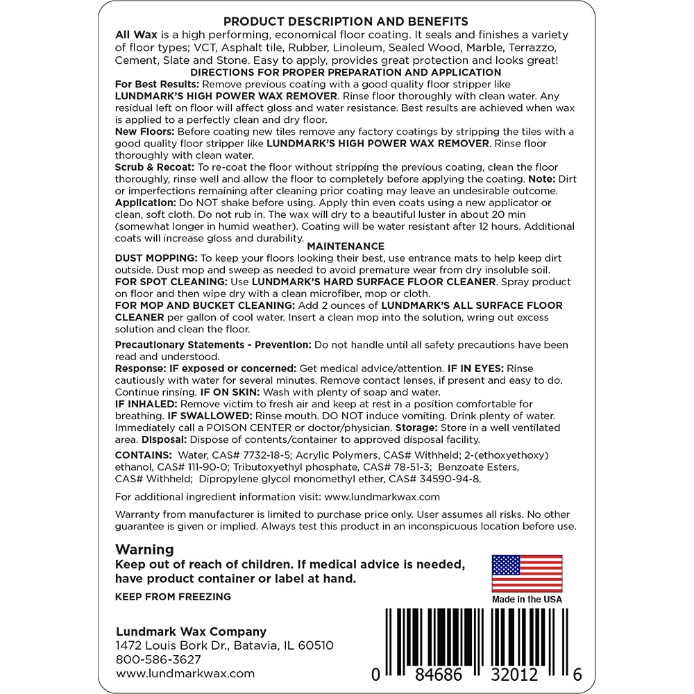 Lundmark All Wax Self Polishing Floor Wax 32-Ounce 3201F32-6