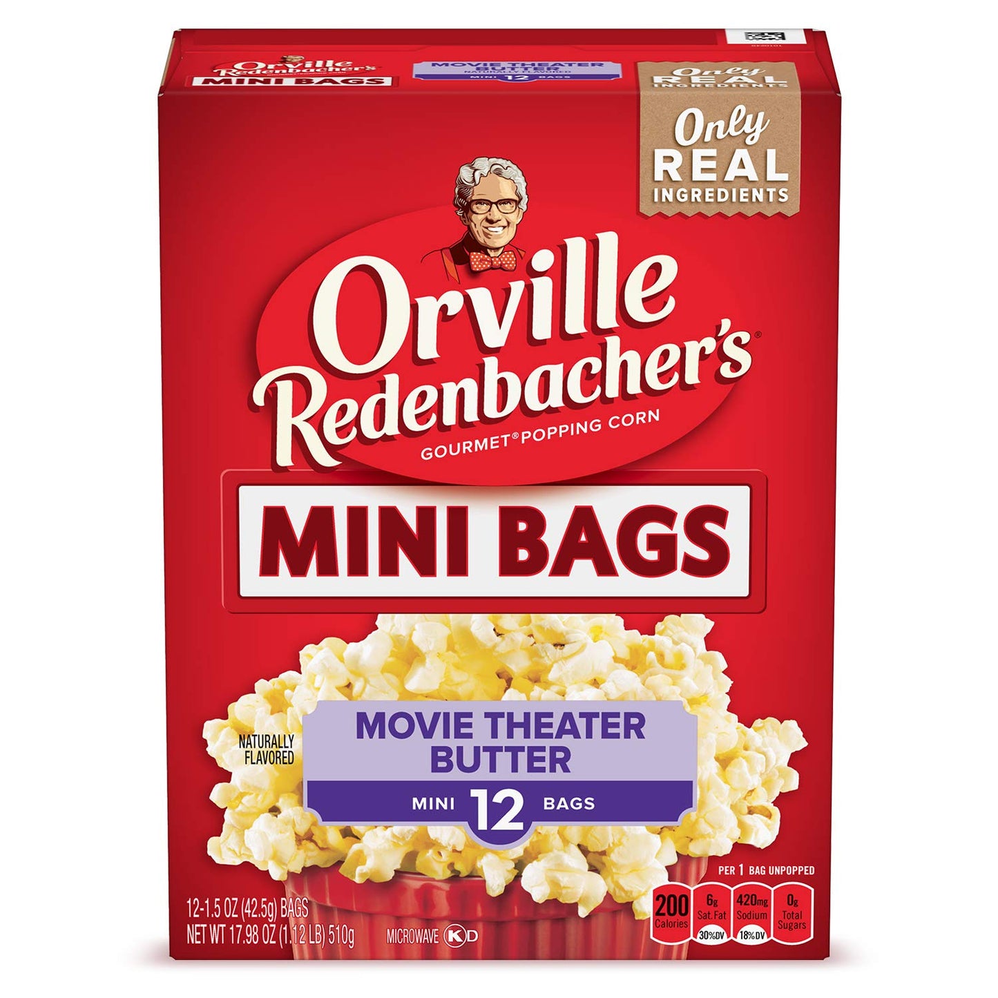 Orville Redenbachers Movie Theater Butter Flavored Microwave Popcorn, Gluten Free, 12 Count Popcorn Bags (6 Boxes)