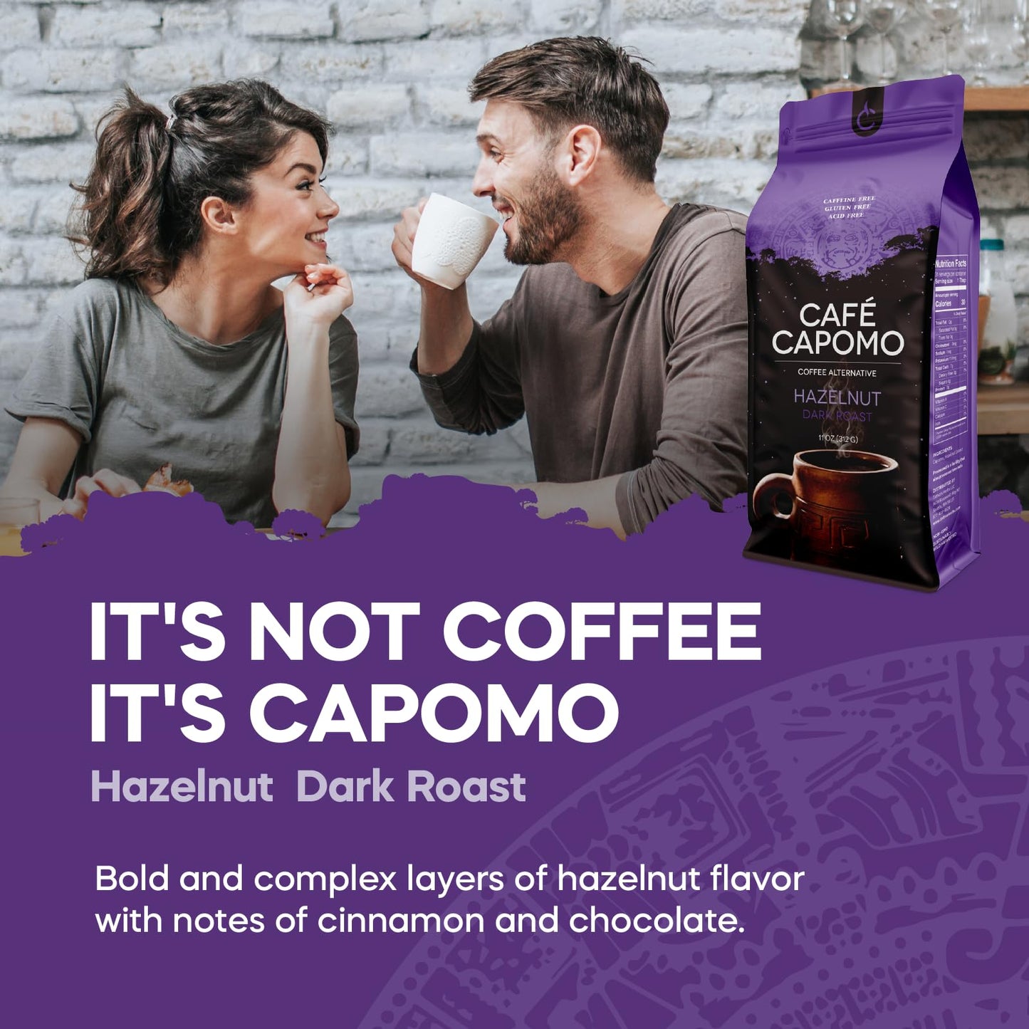 Tattvas Herbs Cafe Capomo Coffee Alternative, Hazelnut Dark Roast, 11 oz, Caffeine & Acid Free