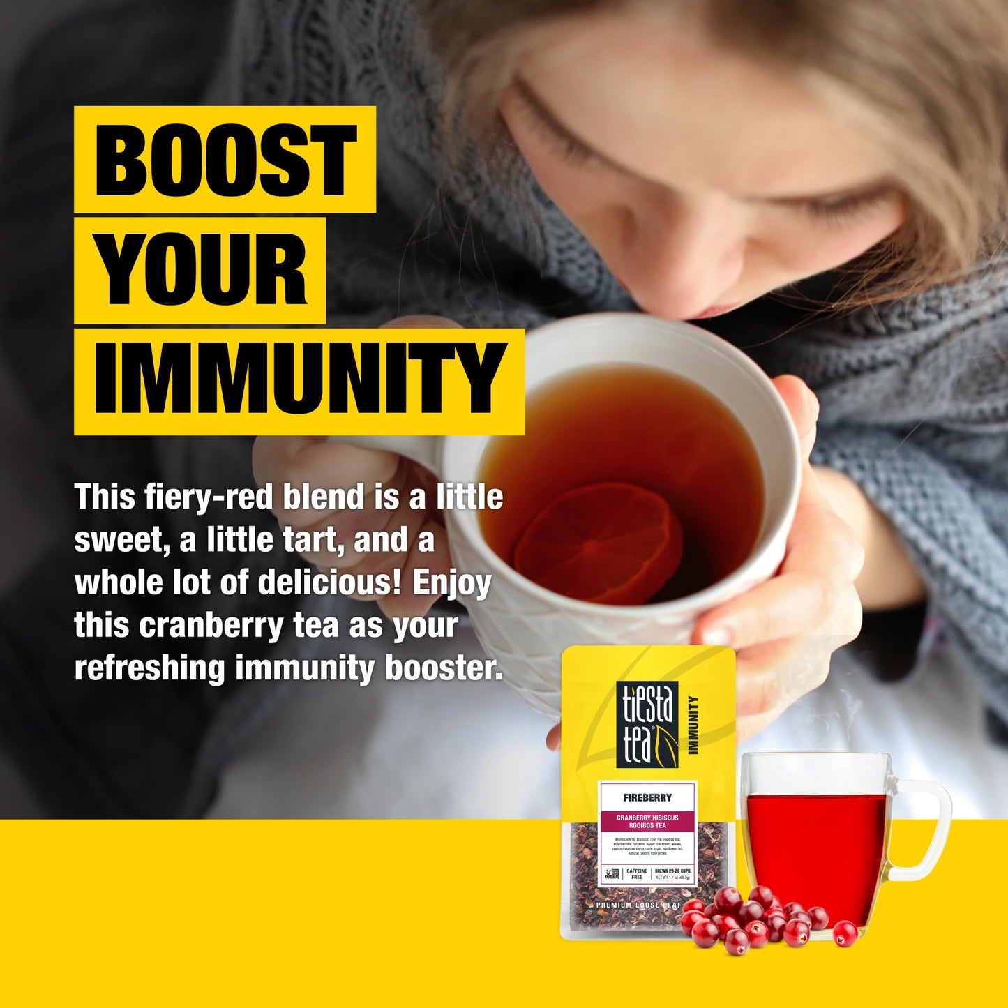 Tiesta Tea - Cranberry Hibiscus Rooibos Tea | Fireberry | Loose Leaf | Herbal Blend With Hibiscus, Cranberry, Currants & Rooibos | Enjoy Hot Or Iced | 1.7Oz Resealable Pouch, 25 Cups