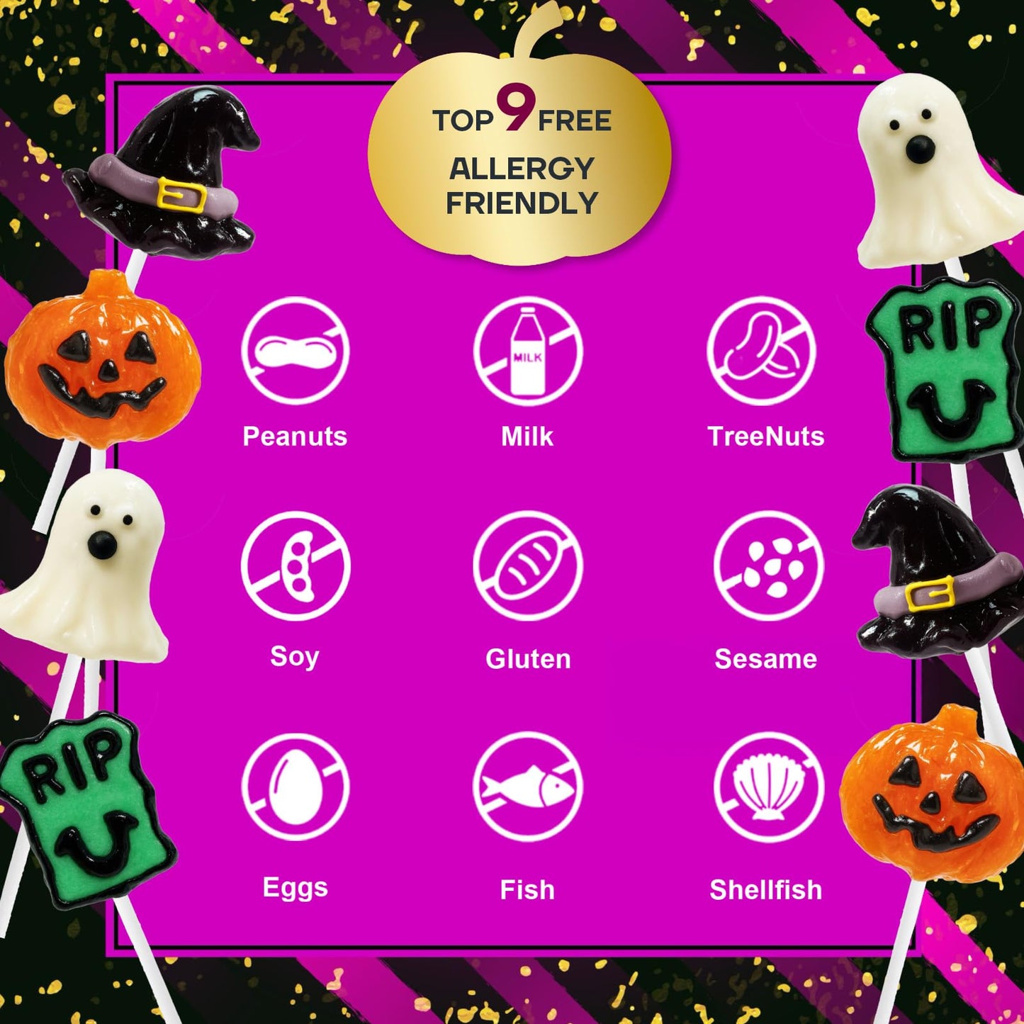Halloween Suckers Lollipops Candy 32 Counts  Spooky Ghost  Witch s Hat  Jack-O -Lantern  Tombstone Shaped Candy Lollipops Sucker Individually Wrapped  Halloween Snacks Assorted Fruit Flavors