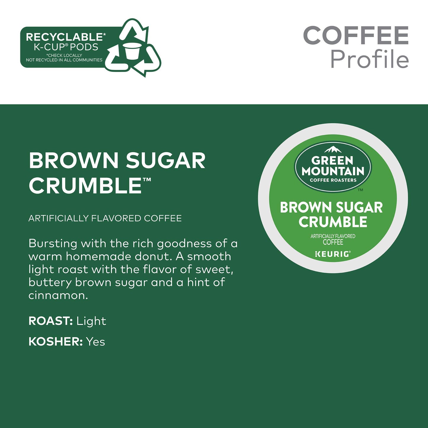 Green Mountain Coffee Roasters Brown Sugar Crumble Keurig Single-Serve K-Cup Pods, Medium Roast Coffee, 60 Count (6 Packs Of 10)