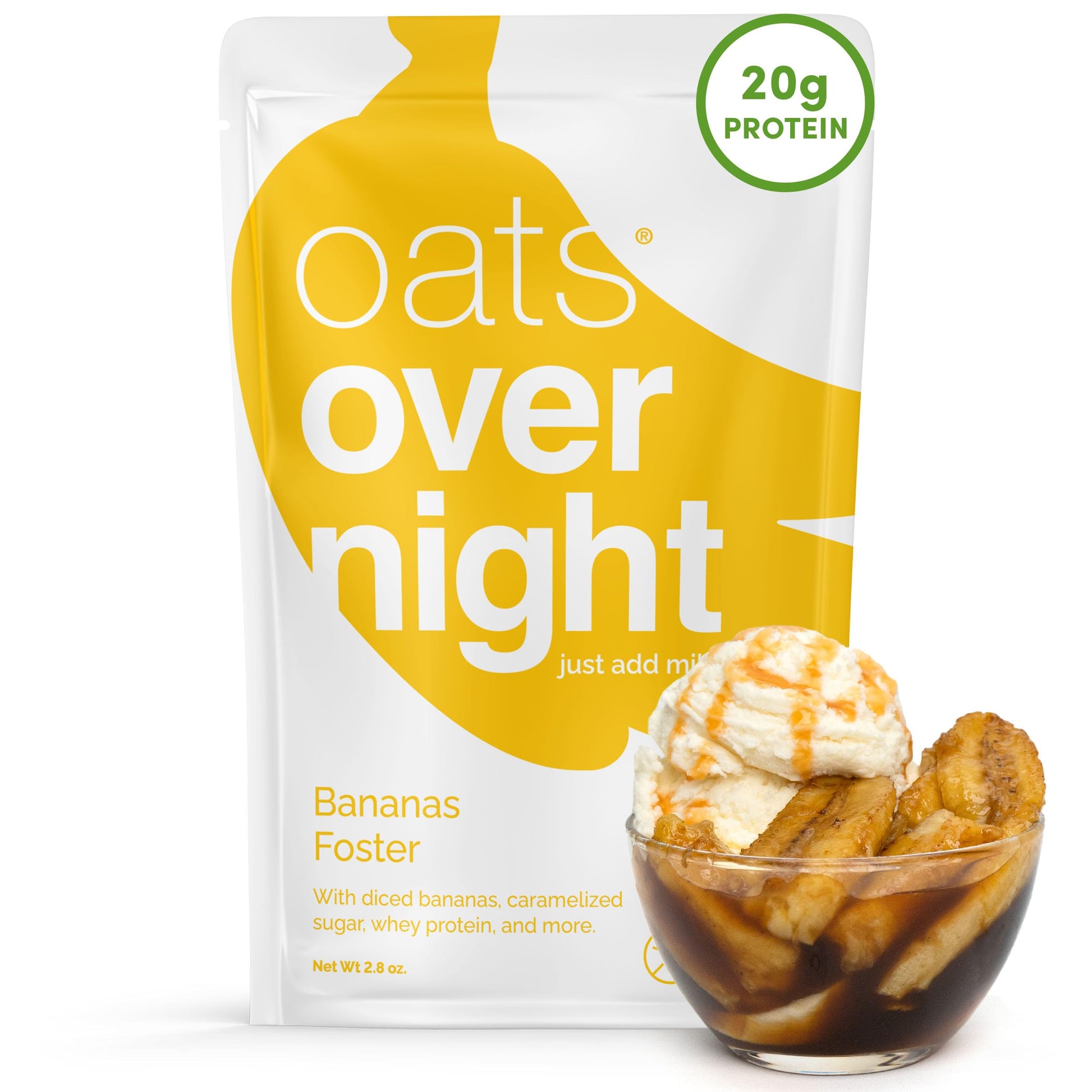 Oats Overnight Bananas Foster - Overnight Oats With 20G Whey Protein  High Fiber Breakfast Protein Shake - Gluten Free Oatmeal  Non Gmo High Protein Oatmeal (2.8 Oz Per Meal) (8 Pack)