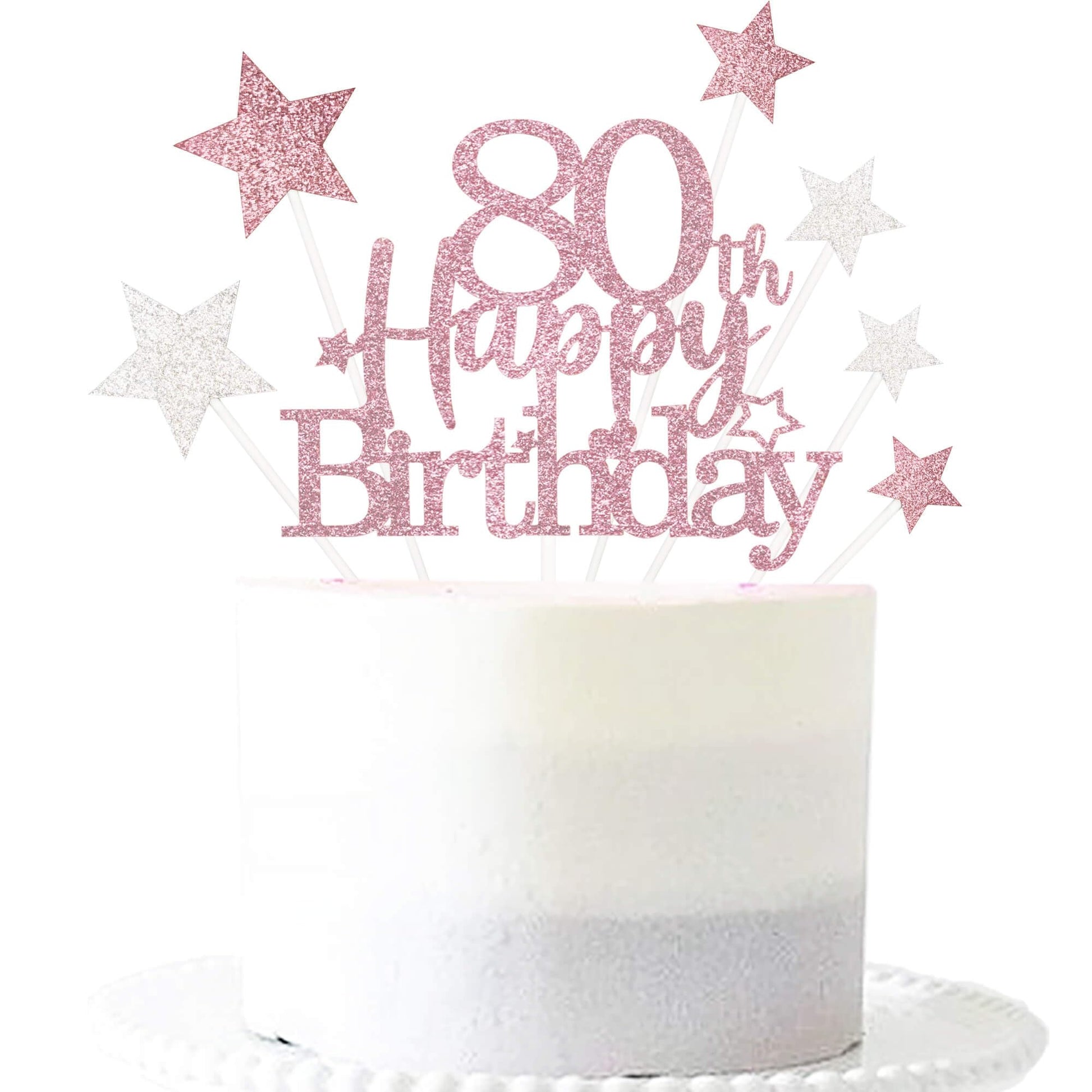 Pargleev Glittery 80th Birthday Cake Topper, Personalised Party Decoration, Rose Gold, Model hbcp-mgjjcp80-230926