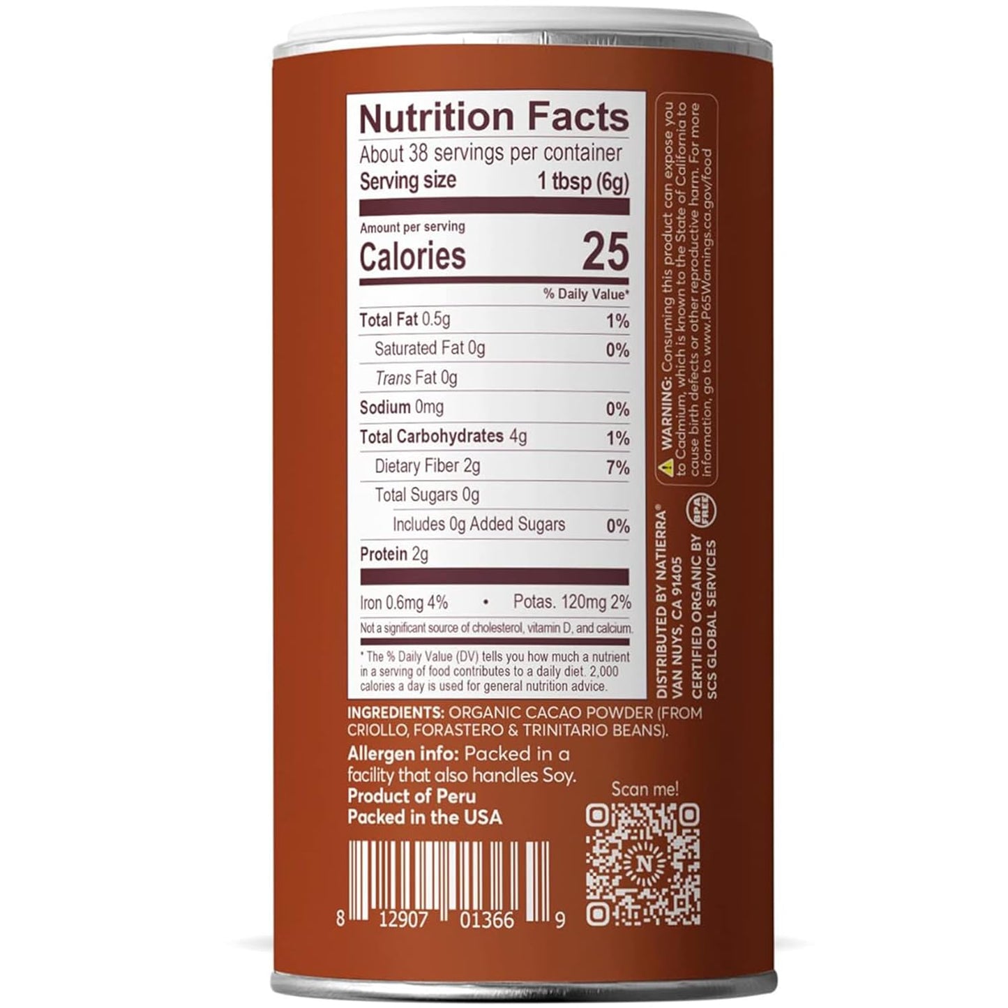 Natierra Himalania Organic Cacao Powder Shaker | Non-Gmo & Vegan | 4 Ounce