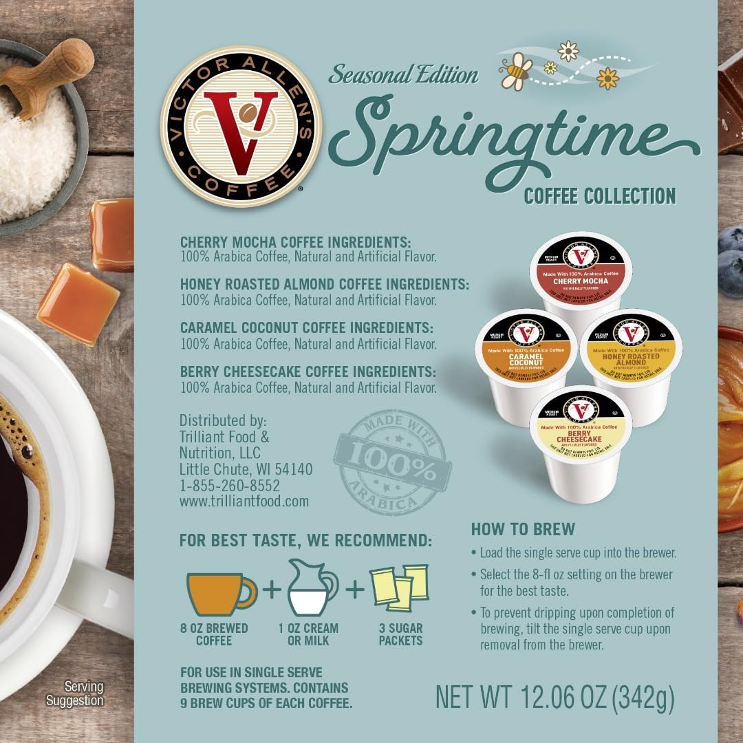 Victor Allens Coffee Springtime Variety Pack, Medium Roast, 36 Count Single Serve Pods for Keurig, Brown
