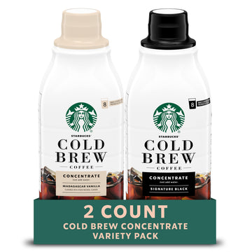 Starbucks Cold Brew Coffee Concentrate, Signature Black And Naturally Flavored Madagascar Vanilla, Multi-Serve, 2 Bottles (32 Fl