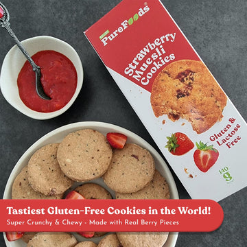 Purefoods Cookies | 100% Natural & Healthy | Gluten Free (Pack Of 1, 140G, Strawberry Muesli)