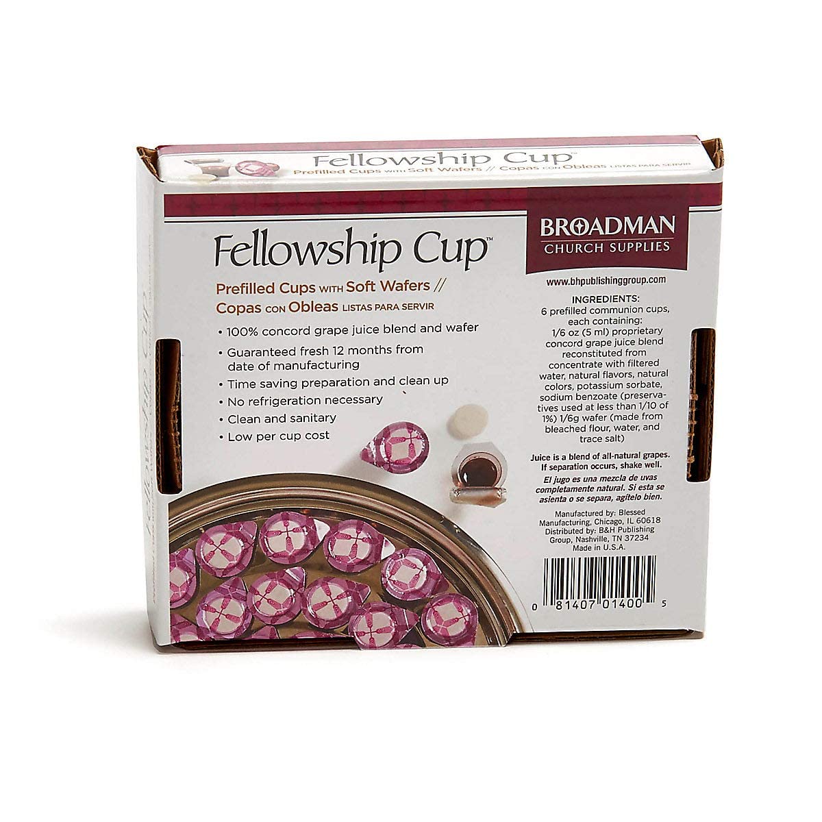 Broadman Church Supplies Pre-Filled Communion Fellowship Cup, Juice And Wafer Set, 6 Count