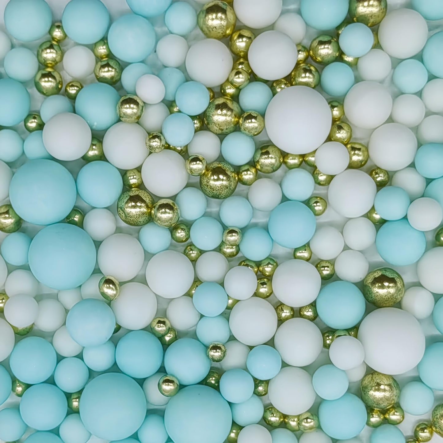 Edible Blue & White & Gold Sugar Pearls Sprinkles Candy Mix Size Pearls Cake Decorations Cupcake Toppers Decorating Perfect For