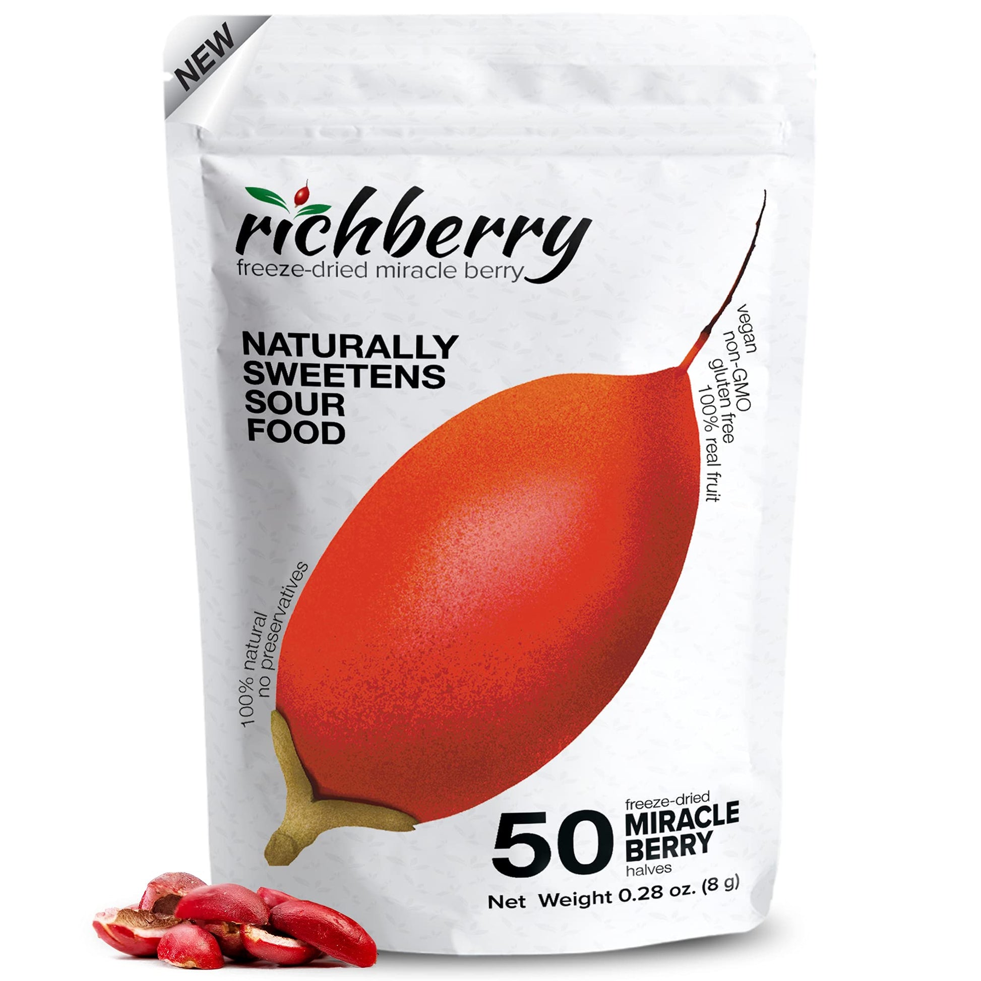   Berry By Richberry, 50-Halves, Freeze Dried Enhanced Fruits, 100% Real Fruit, No Preservatives, Naturally Sweetens Sour Food, Great For Snacks And Taste Tripping