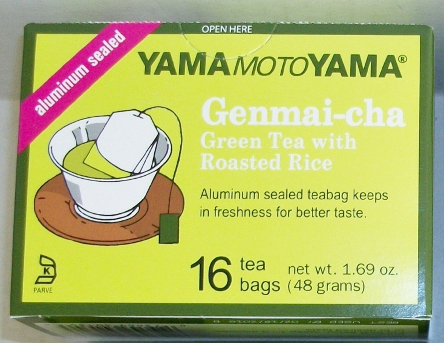 Yamamotoyama Genmai-Cha Green Tea With Roasted Rice 16 Count Tea Bags Aluminum Sealed (3 Pack)