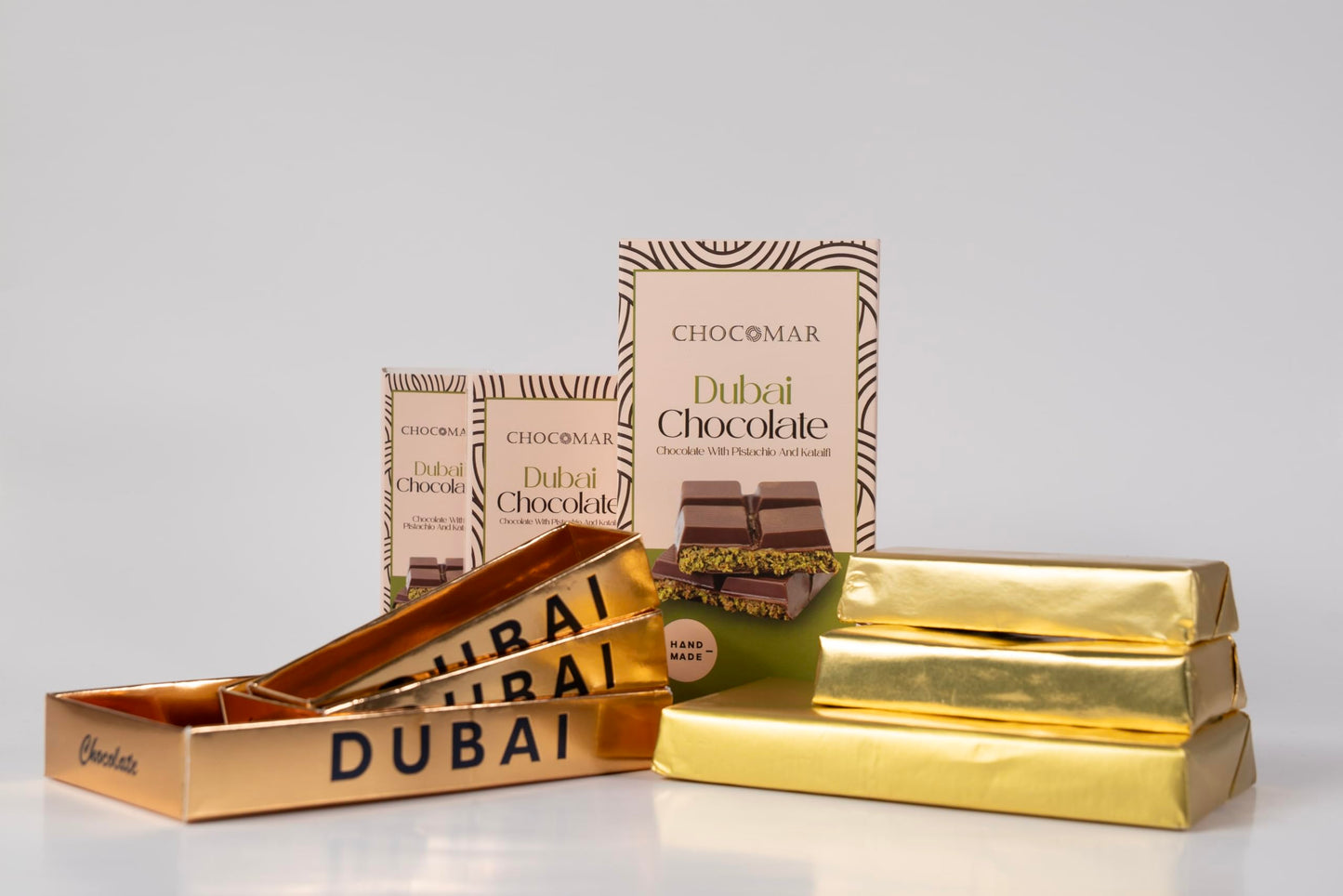 Luxury Dubai Chocolate Bar - Belgian Chocolate Filled with Pistachio Cream  Whole Pistachios & Roasted Kadayif - Gourmet Handmade Sweets (95 Gram/3.35 oz)