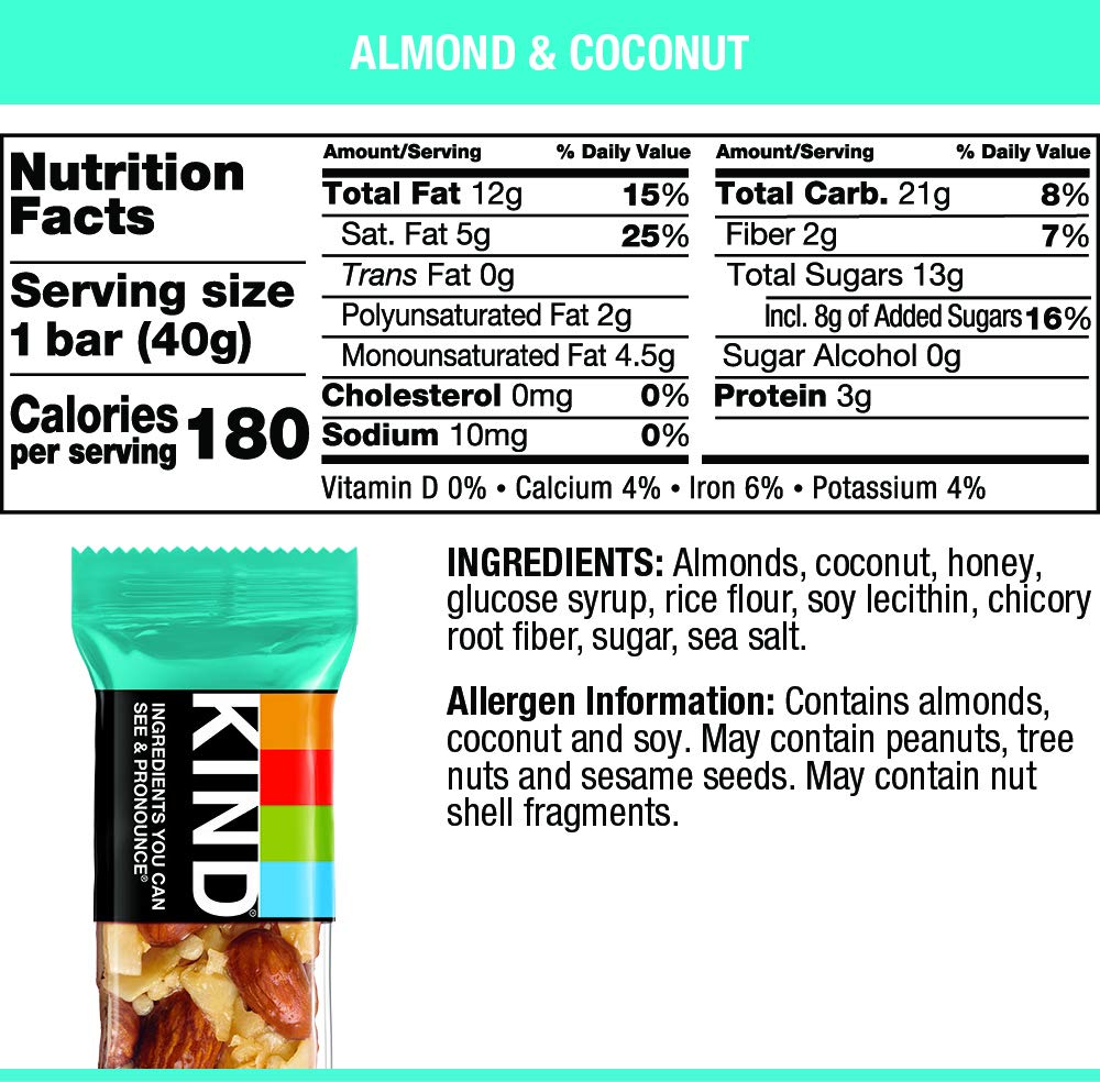 KIND Almond & Coconut Bars, Low Glycemic Index, Gluten Free Snacks, 1.4 OZ Bars (60 Count)