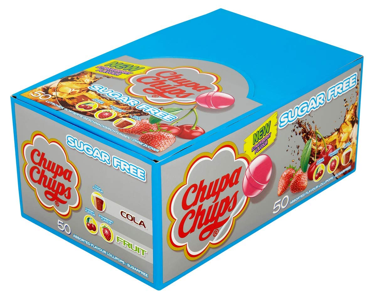 Chupa Chups SUGAR FREE Lollies, Assorted Flavours, 50 Count (Pack of 1) - Perfect for Guilt-Free Enjoyment!