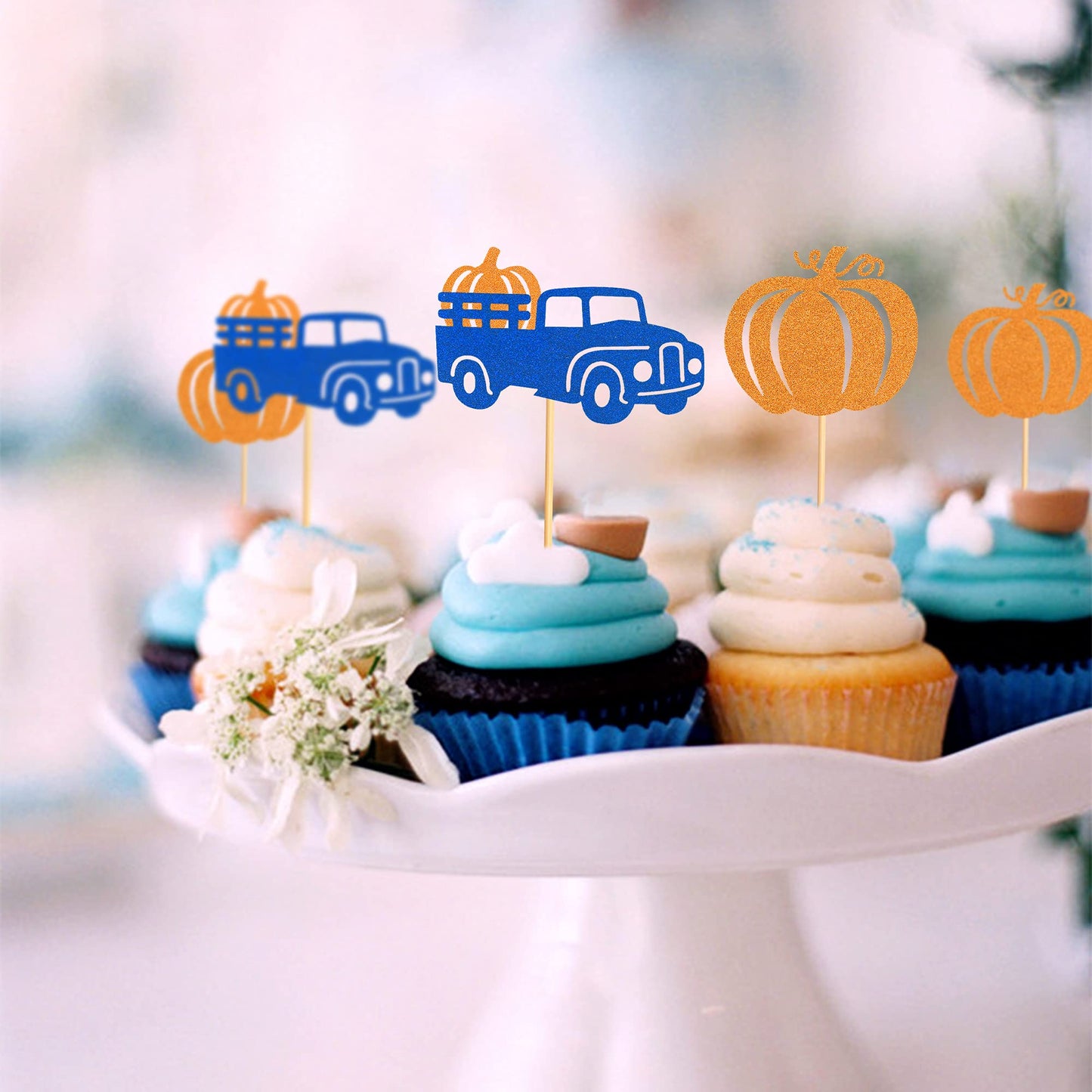 Ercadio 24 Pack Pumpkin Truck Cupcake Toppers Glitter Fall Harvest Pumpkin Cupcake Picks Decorations For Pumpkin Fall Theme Than