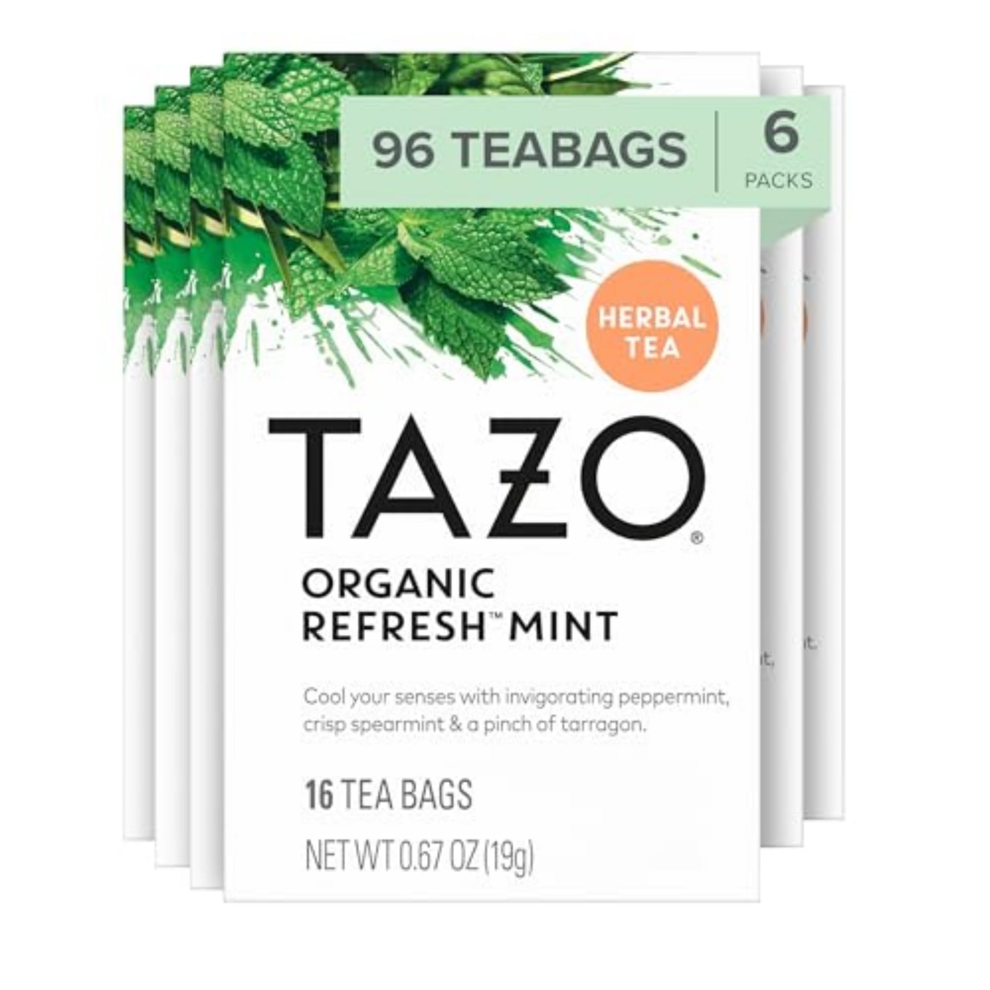 TAZO Refresh Mint Herbal Tea Bags, Caffeine Free, 96 Total Bags (16ct - Pack of 6)