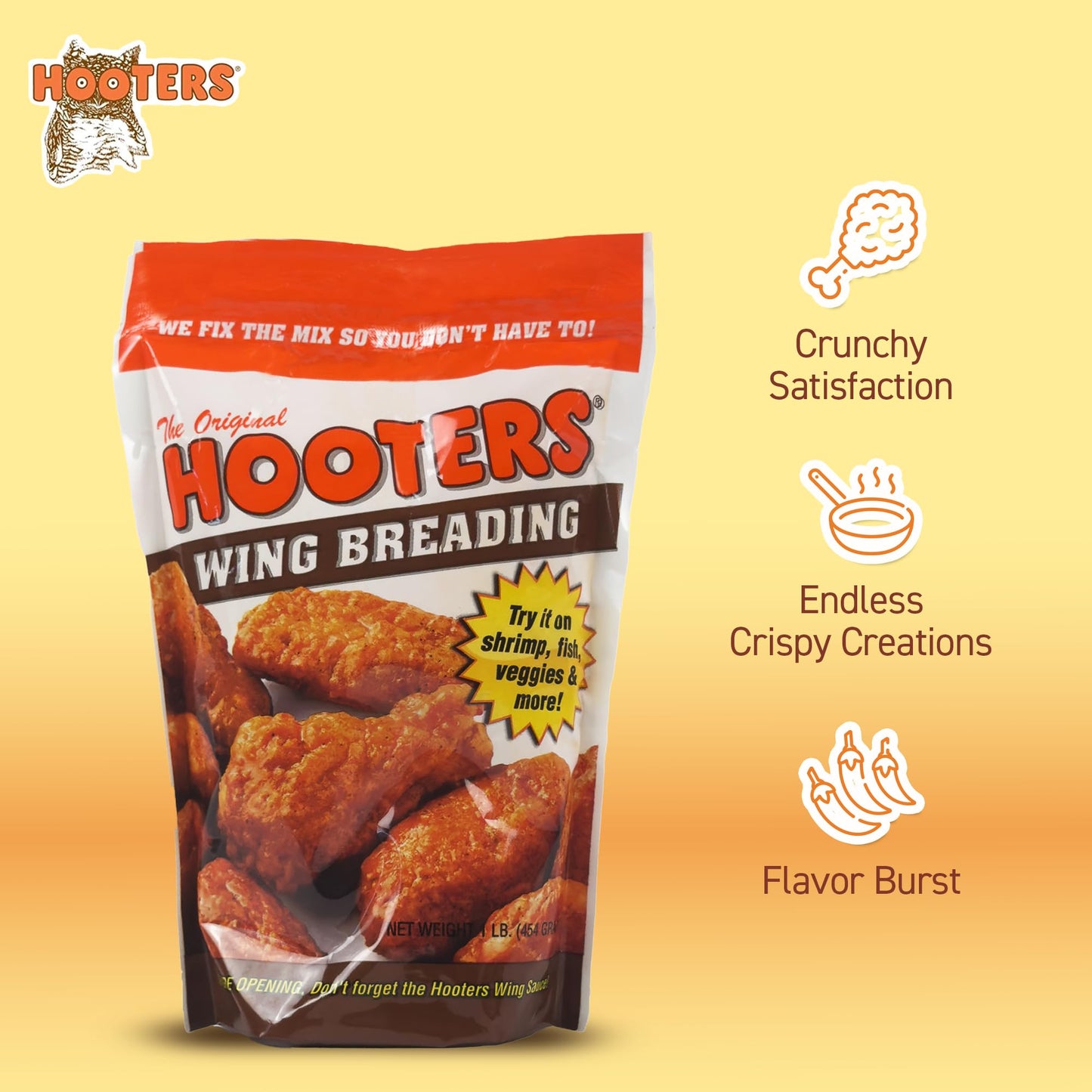 THE ORIGINAL HOOTERS Wing Breading - Crispy Coating for Chicken, Fish & Veggies - 16 Ounce (Pack of 6) - Natural