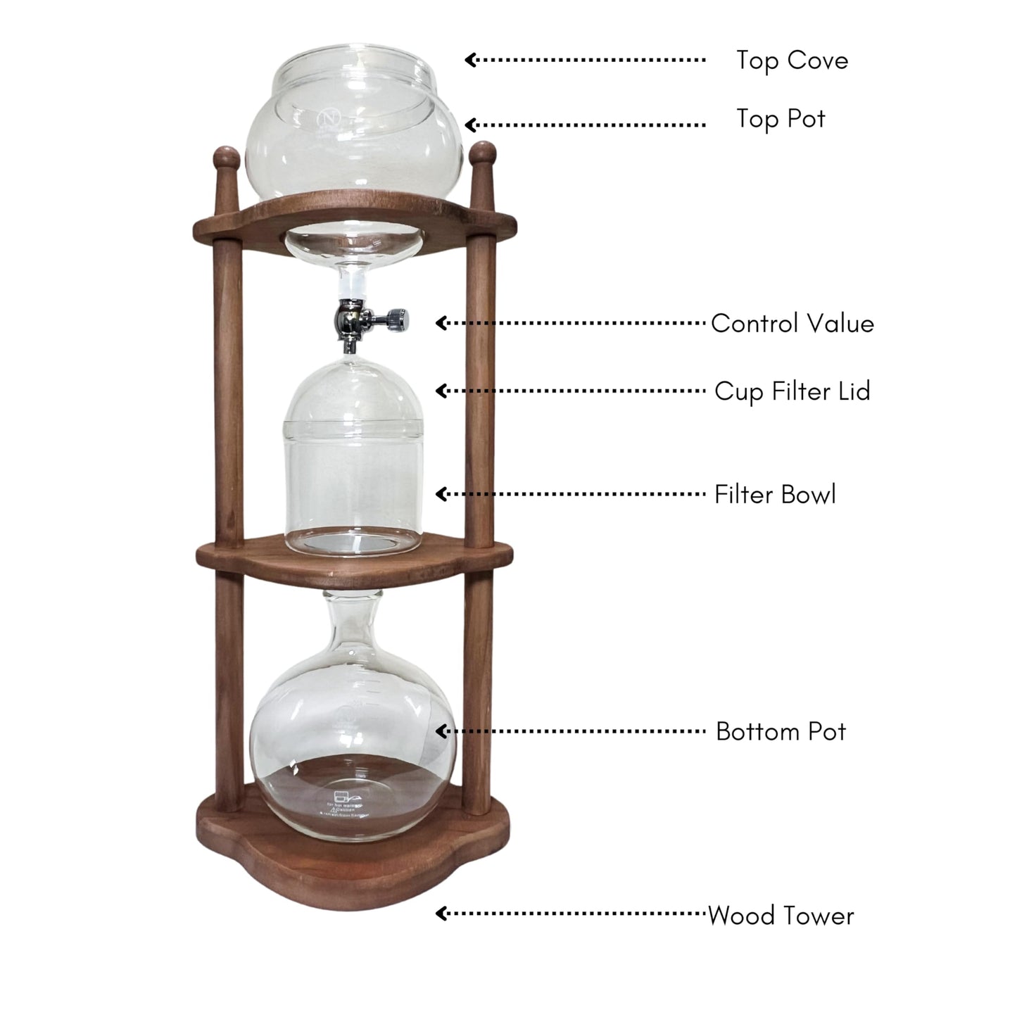 Nispira Cold Brew Coffee Maker Ice Coffee Drip Machine With Advanced Slow Drip Technology Borosilicate Glass With Wood Tower, 6-
