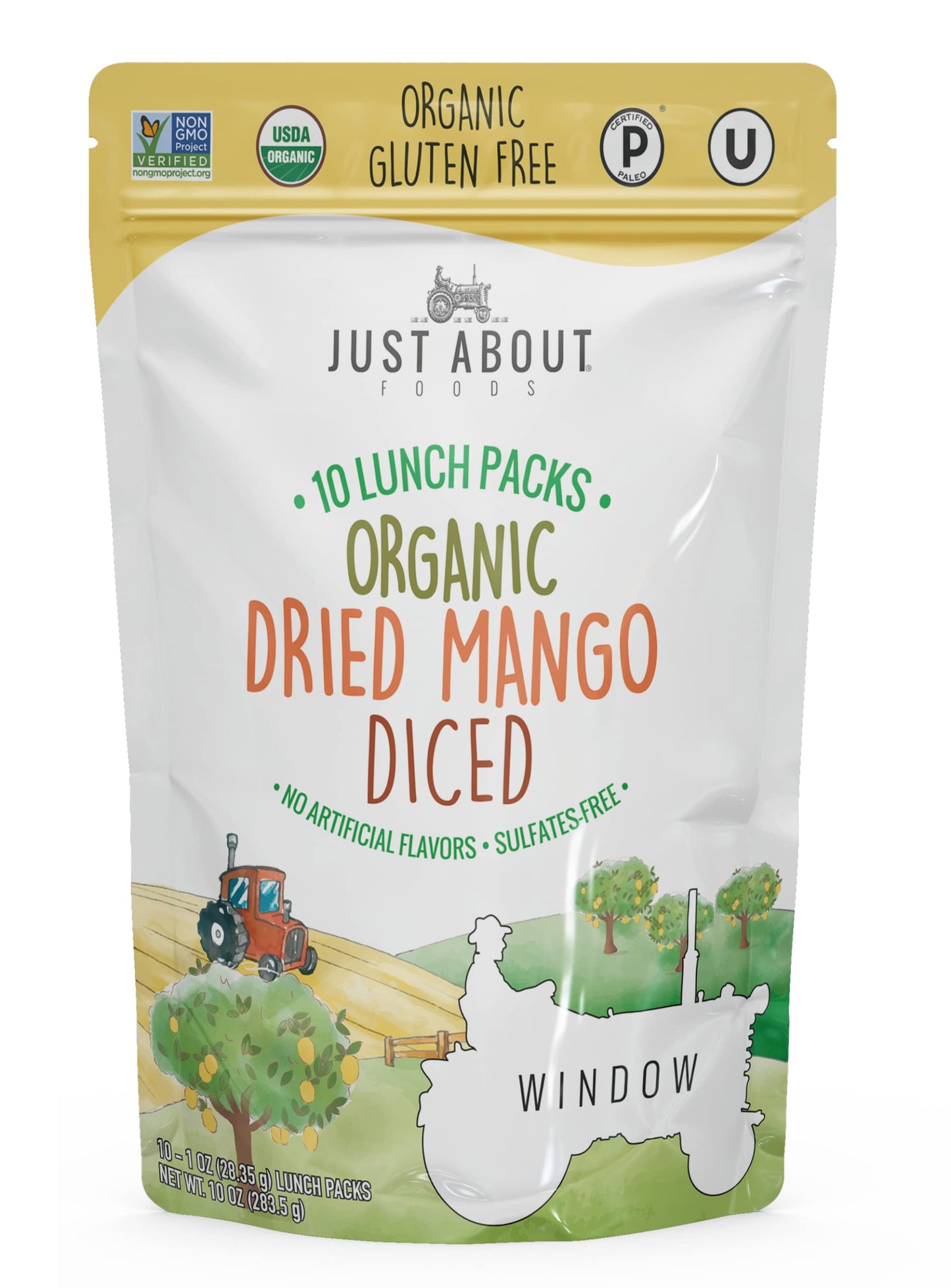 Organic Dried Mango Diced, 10 Lunch Packs 1 oz each, Bag contains 10 oz in total